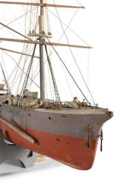 A Carved and Painted Wood Three-Mast Ship Model