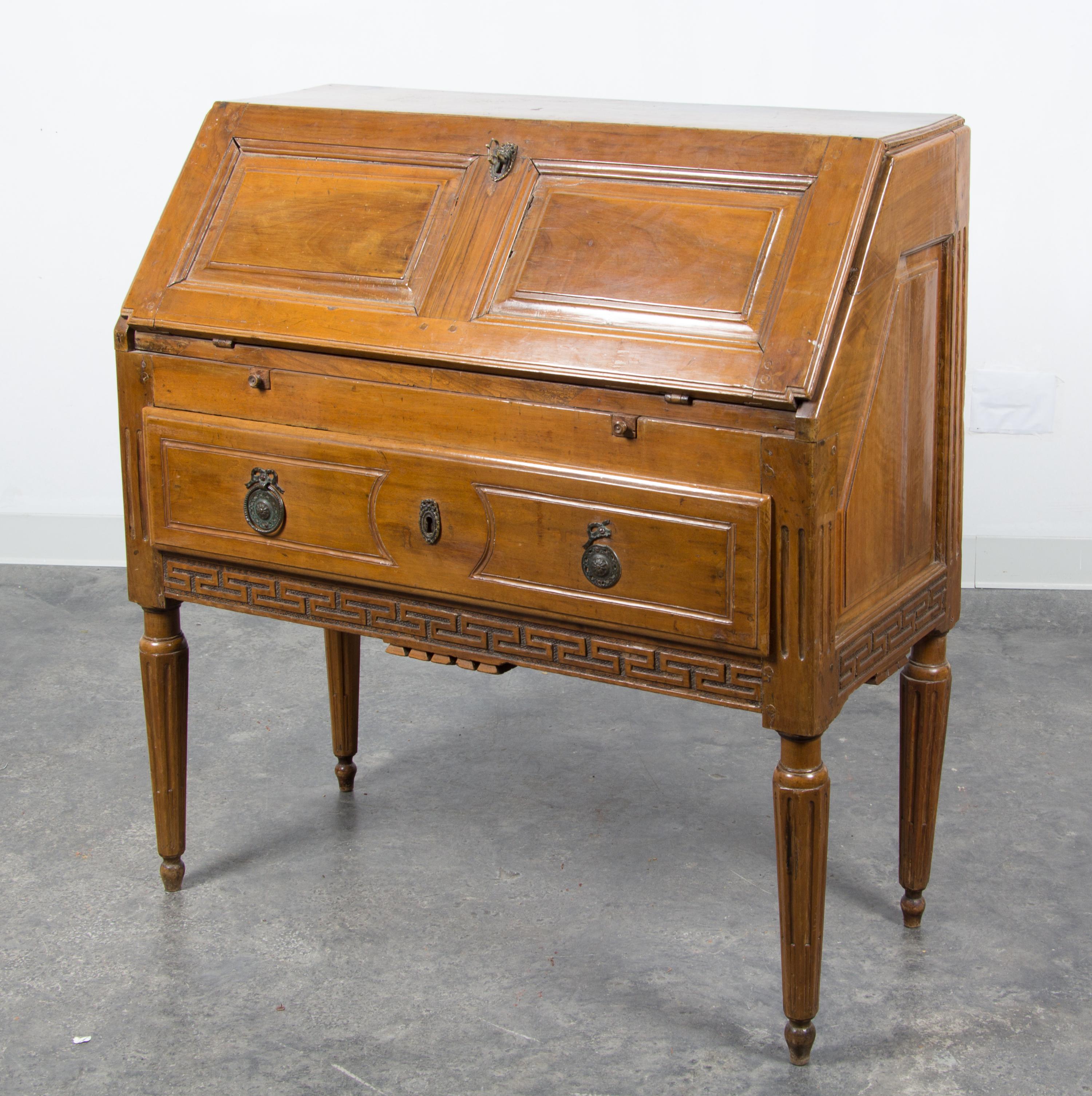 A Neoclassical Style Slant Front Secretary Desk Height 41 1/4 x width 39 3/8 x depth 18 inches.