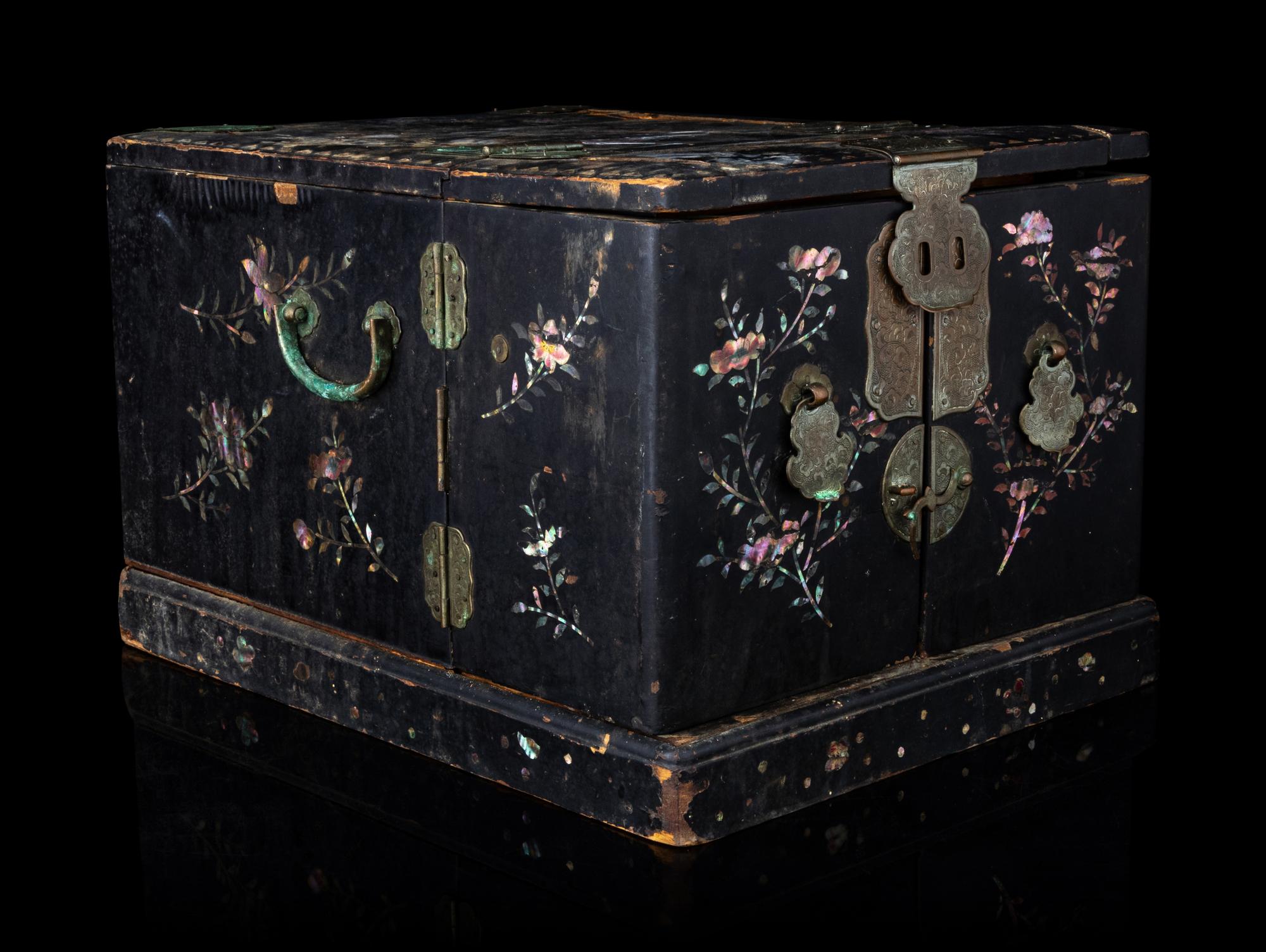 Two Small Chinese Mother-of-Pearl Inlaid Hardwood Chests