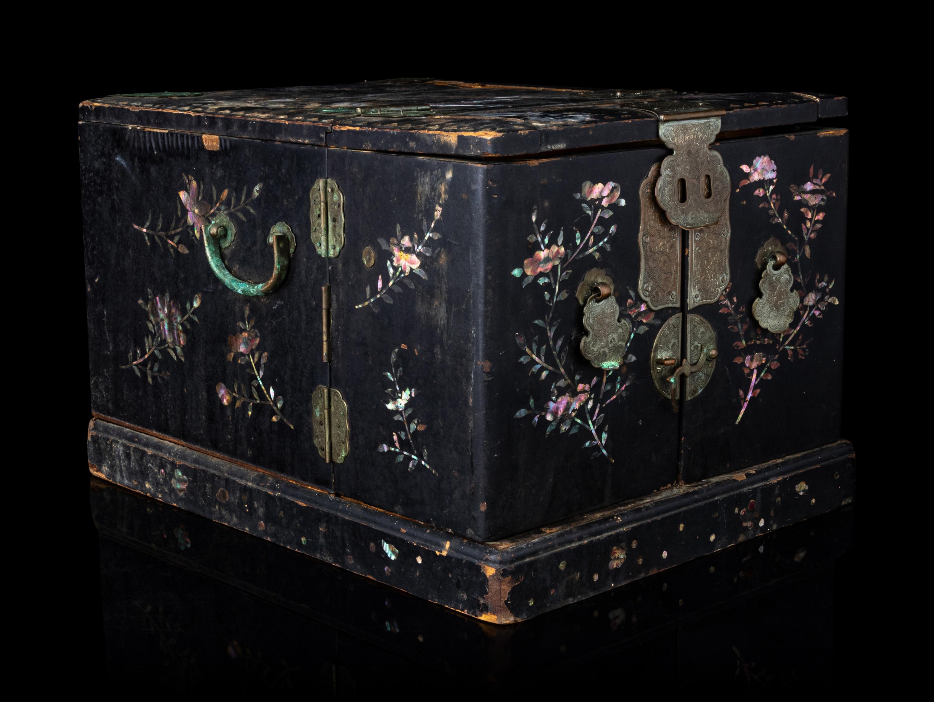 Two Small Chinese Mother-of-Pearl Inlaid Hardwood Chests