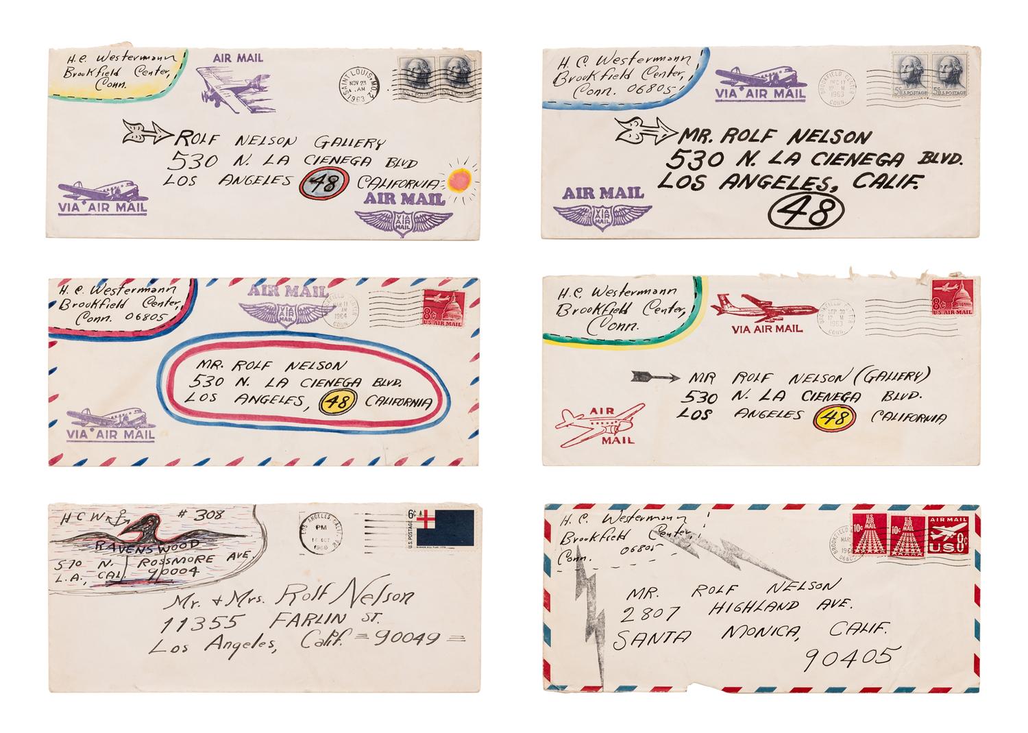 Untitled (To Rolf Nelson) , 1963-68 (a group of six embellished envelopes)