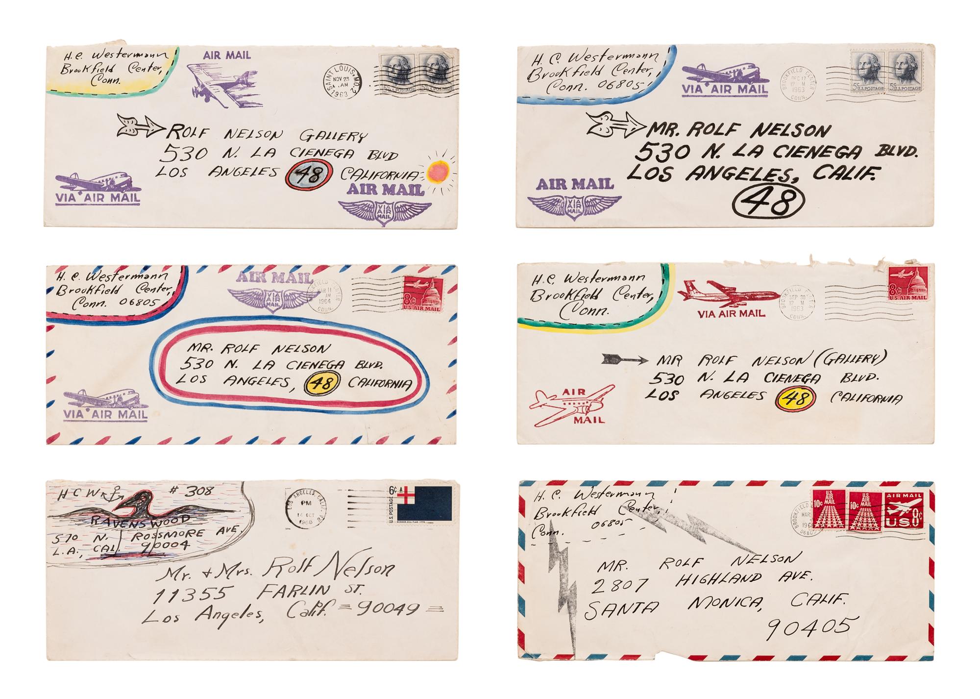 Untitled (To Rolf Nelson) , 1963-68 (a group of six embellished envelopes)