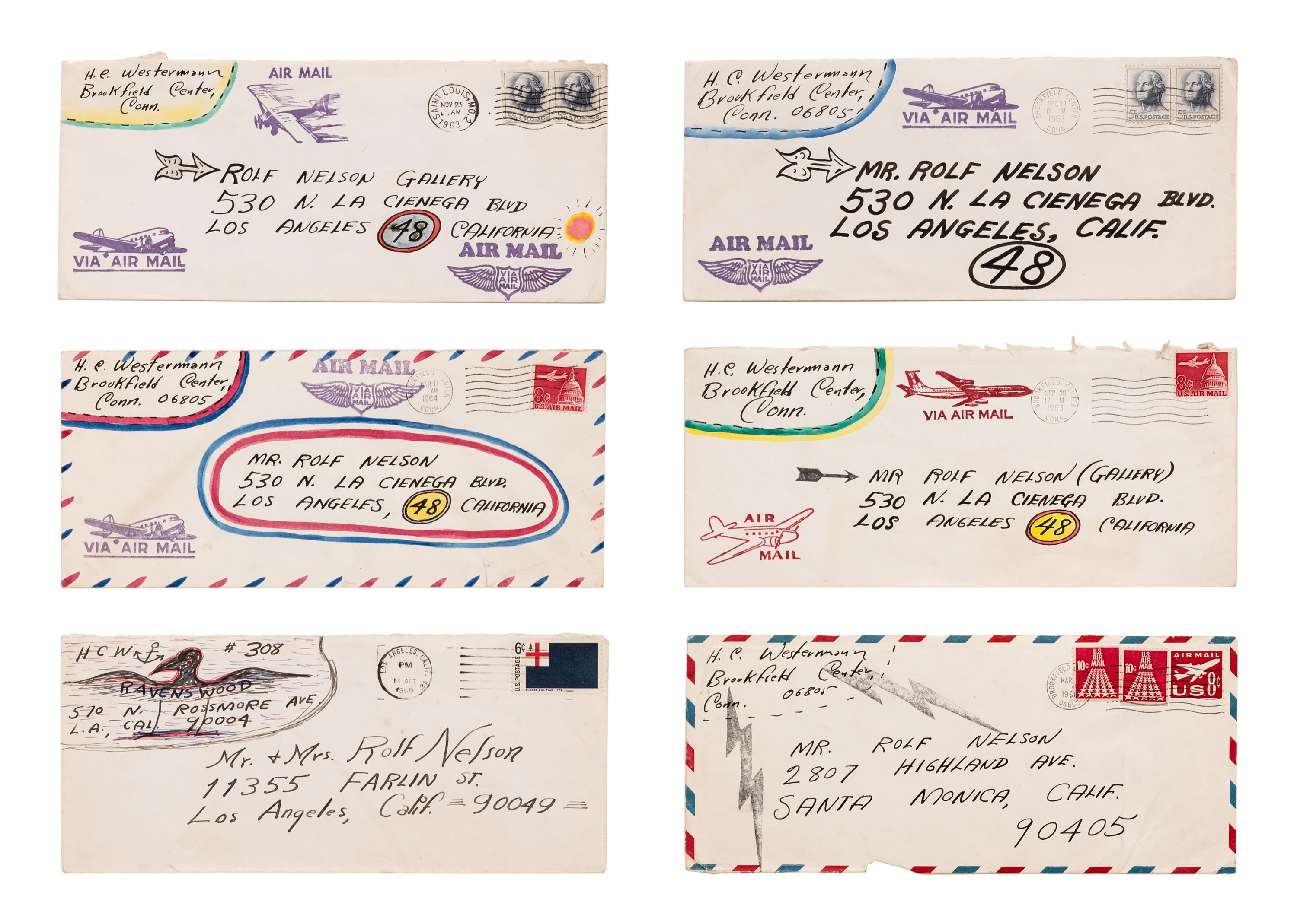 Untitled (To Rolf Nelson) , 1963-68 (a group of six embellished envelopes)