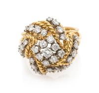 An 18 Karat Yellow Gold, Platinum, and Diamond Bombe Ring, 7.45 dwts.