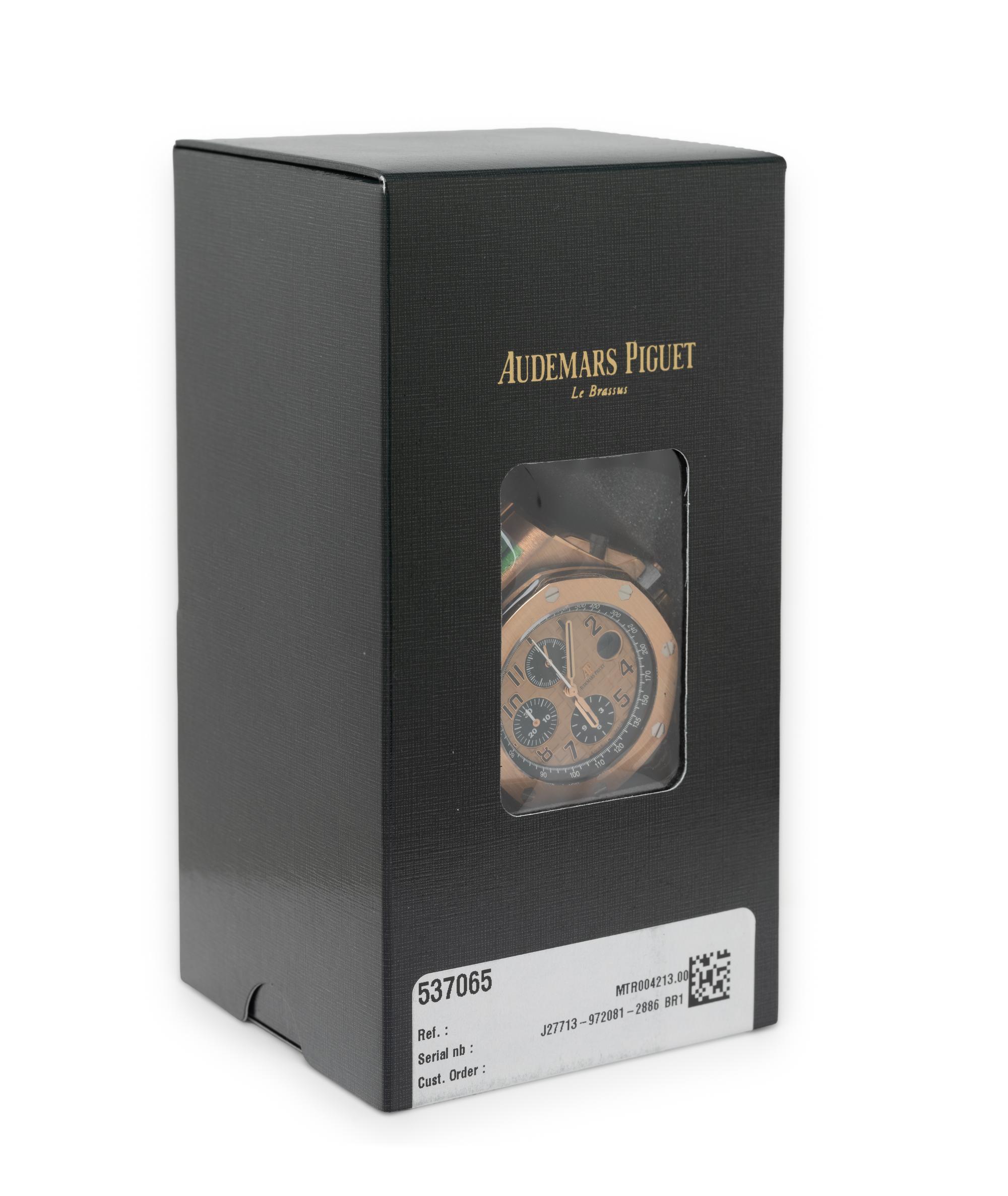 Audemars Piguet, Ref. 26470OR.OO.1000OR.01.A, 18K Rose Gold 'Royal Oak' 'Offshore' 'Service Sealed' Chronograph Date Watch, with Extract From The Archives, Service Box & Service Papers