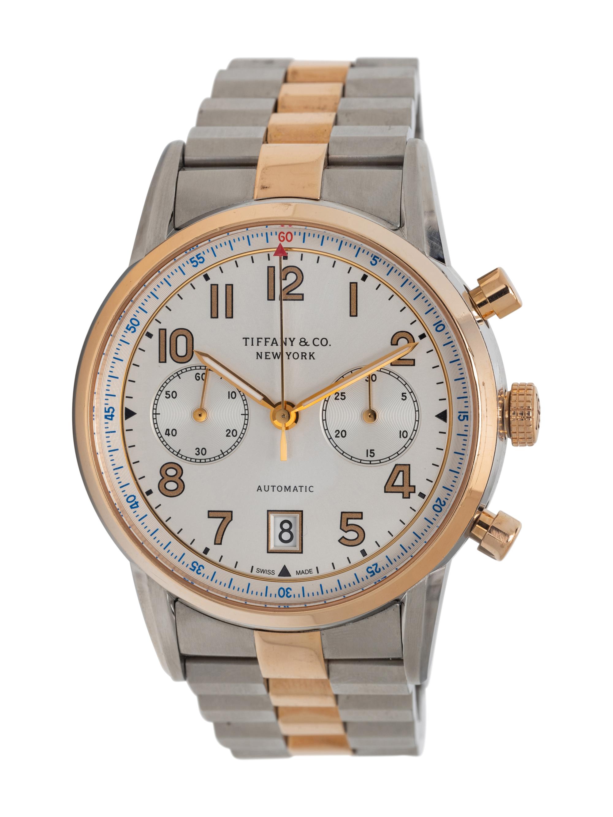 TIFFANY & CO., STAINLESS STEEL AND 18K YELLOW GOLD 'CT60' CHRONOGRAPH WATCH