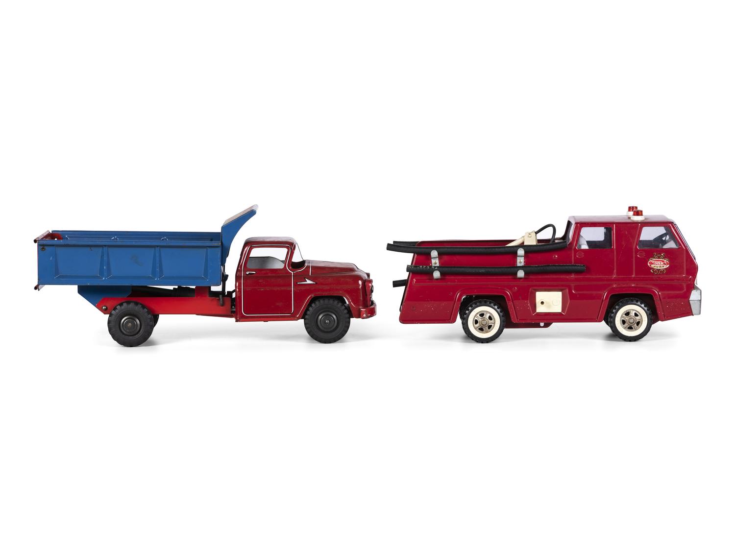 Three Pressed Steel and Tin Truck Toys