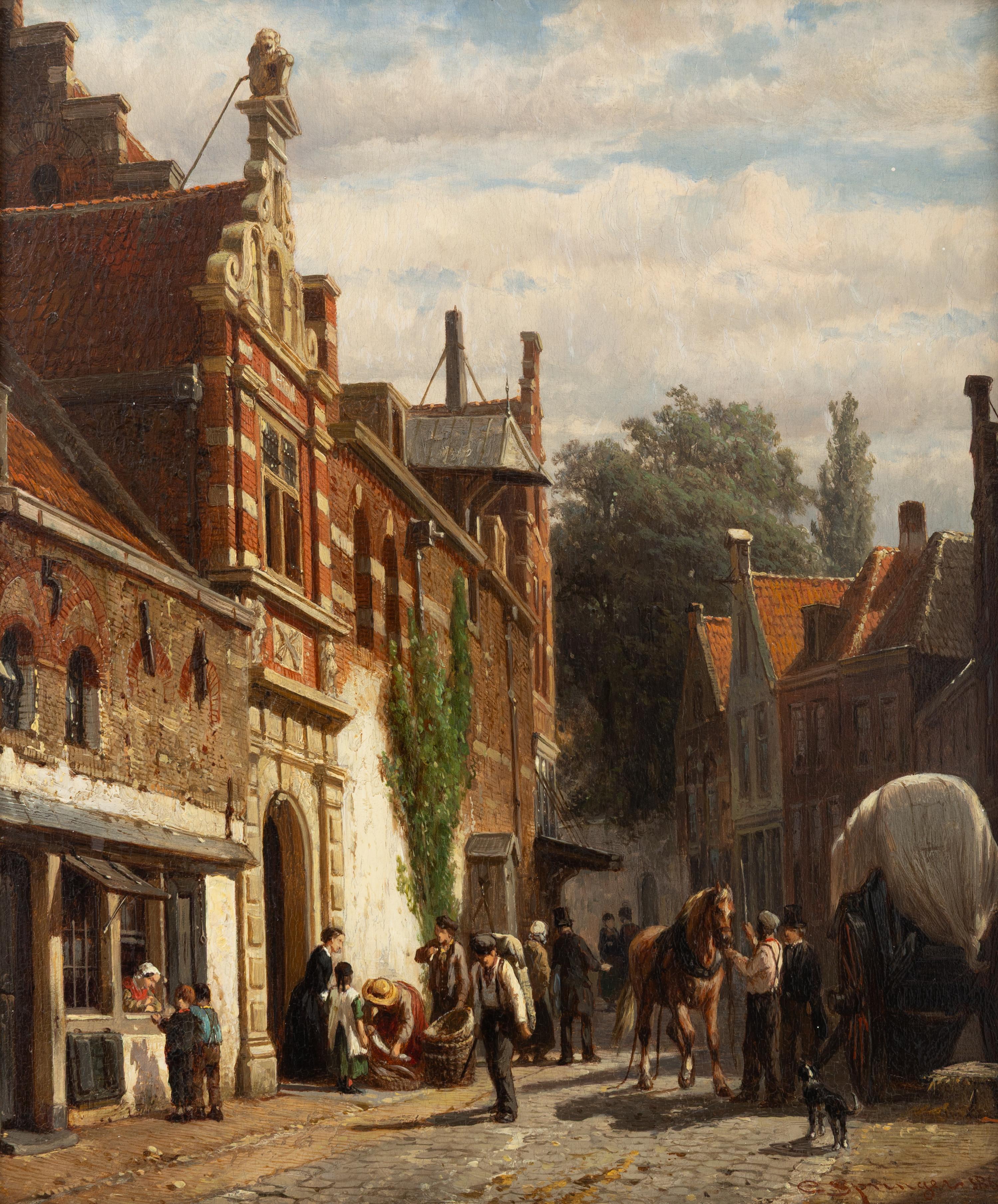 Cornelis Springer (Dutch, 1817-1891) — Street Scene, Amsterdam , 1865
