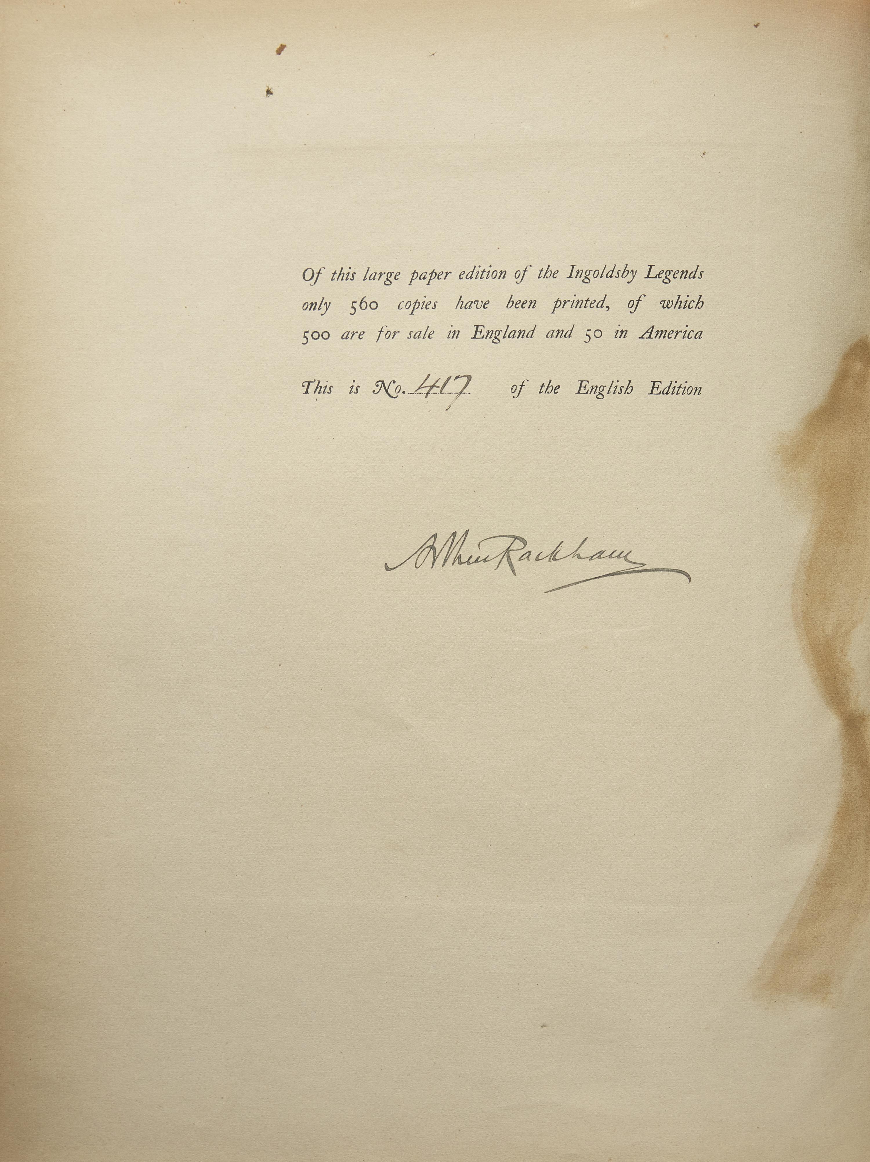 [Rackham, Arthur] Ingoldsby, Thomas. The Ingoldsby Legends or Mirth & Marvels