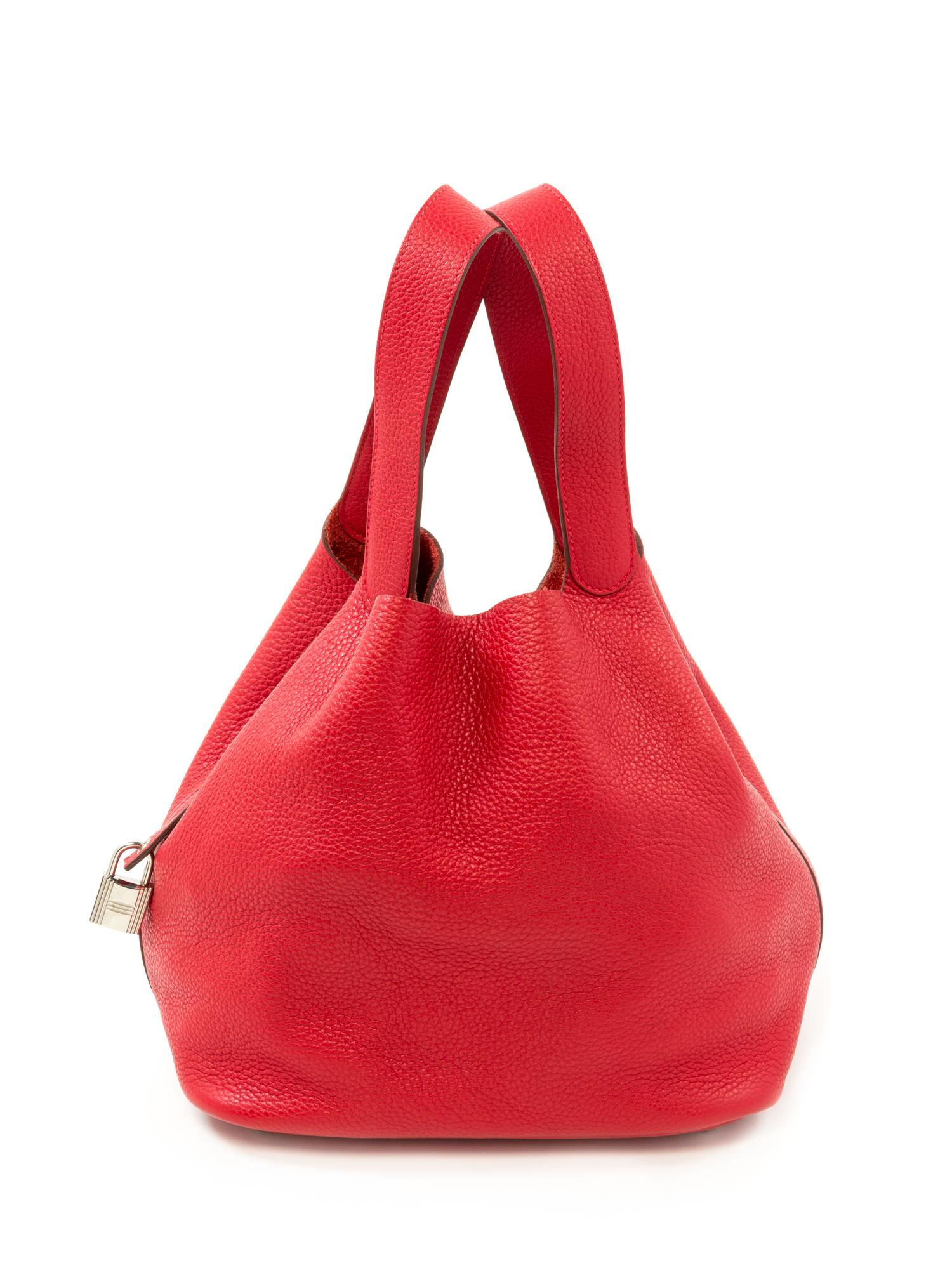 An Hermès Rouge Taurillon Clemence Picotin Lock GM Bag, 8.5" x 10.5" x 10.5"; Handle drop: 9".