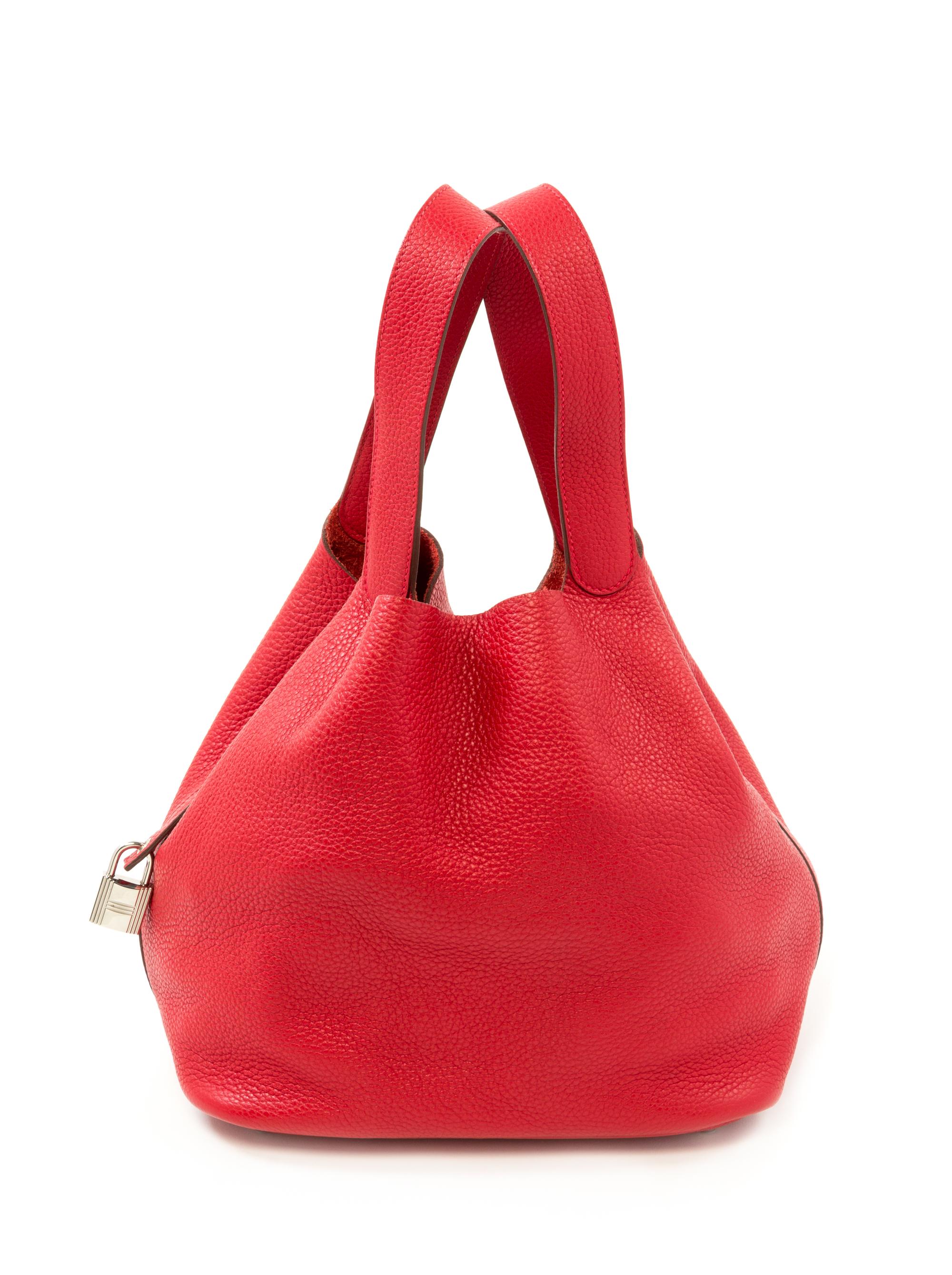 An Hermès Rouge Taurillon Clemence Picotin Lock GM Bag, 8.5" x 10.5" x 10.5"; Handle drop: 9".