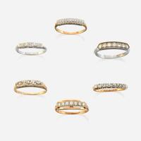 A collection of six gem-set rings