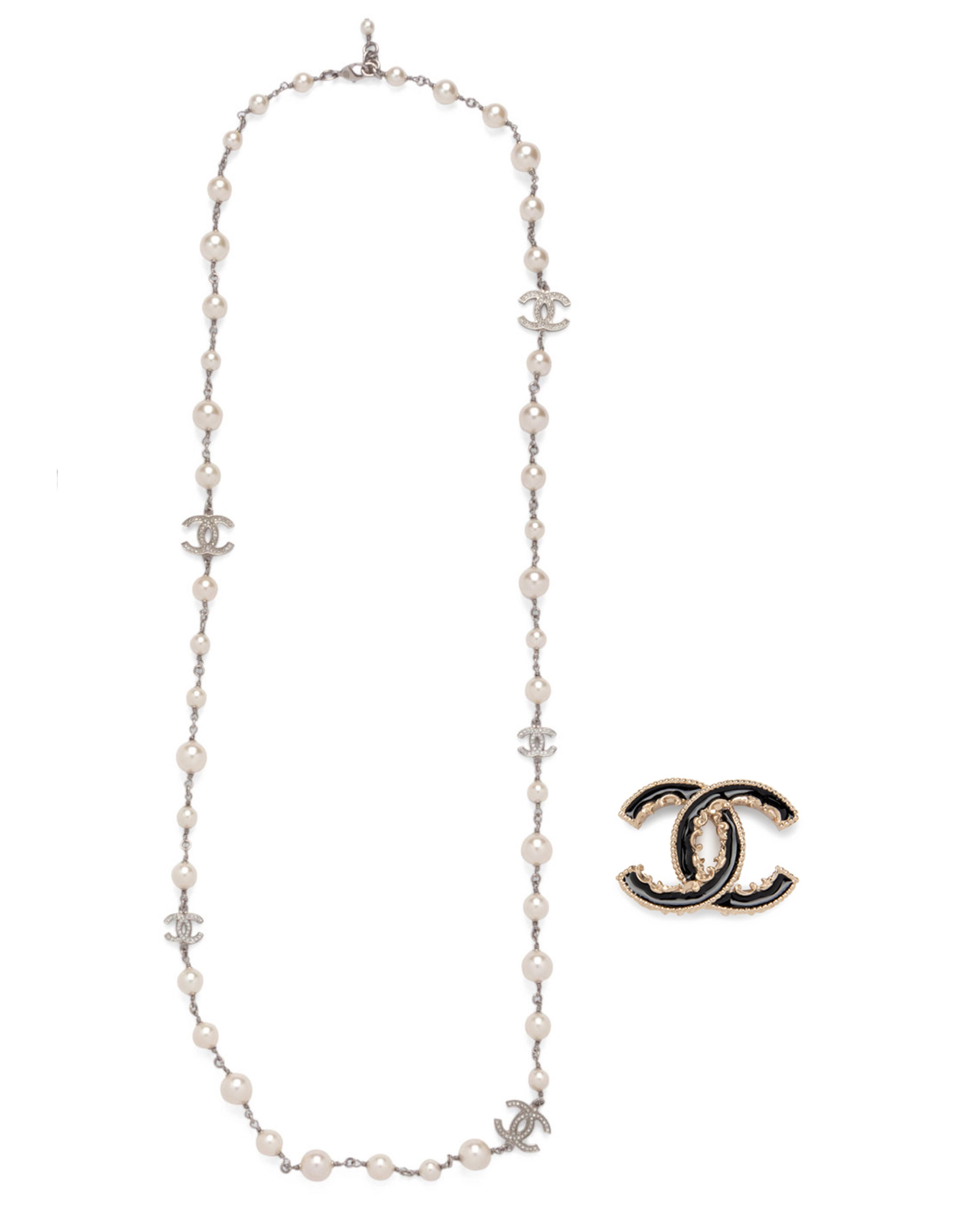 Chanel Pearl and Chain Necklace and Chanel Pin, 2013-14