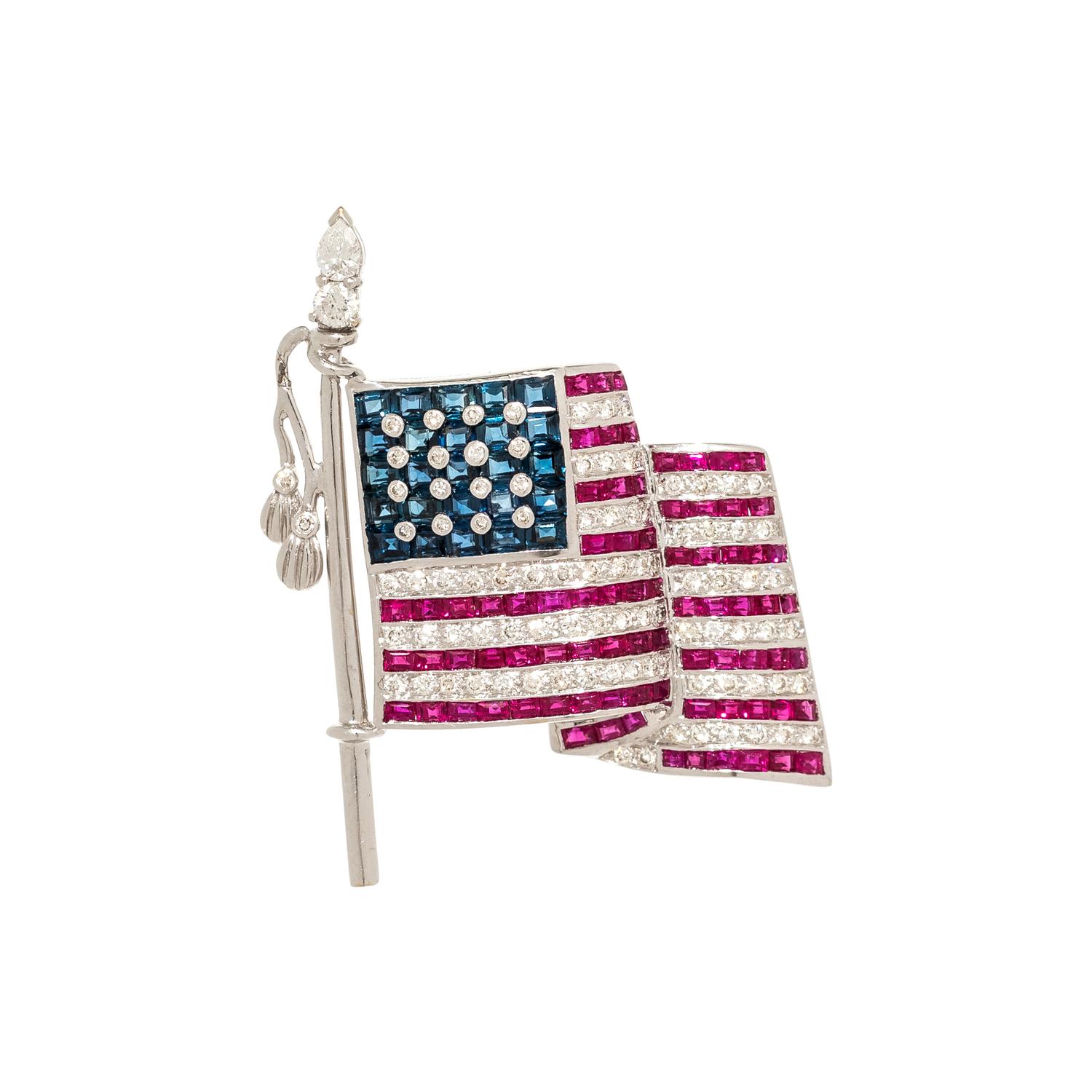 SAPPHIRE, RUBY AND DIAMOND FLAG BROOCH