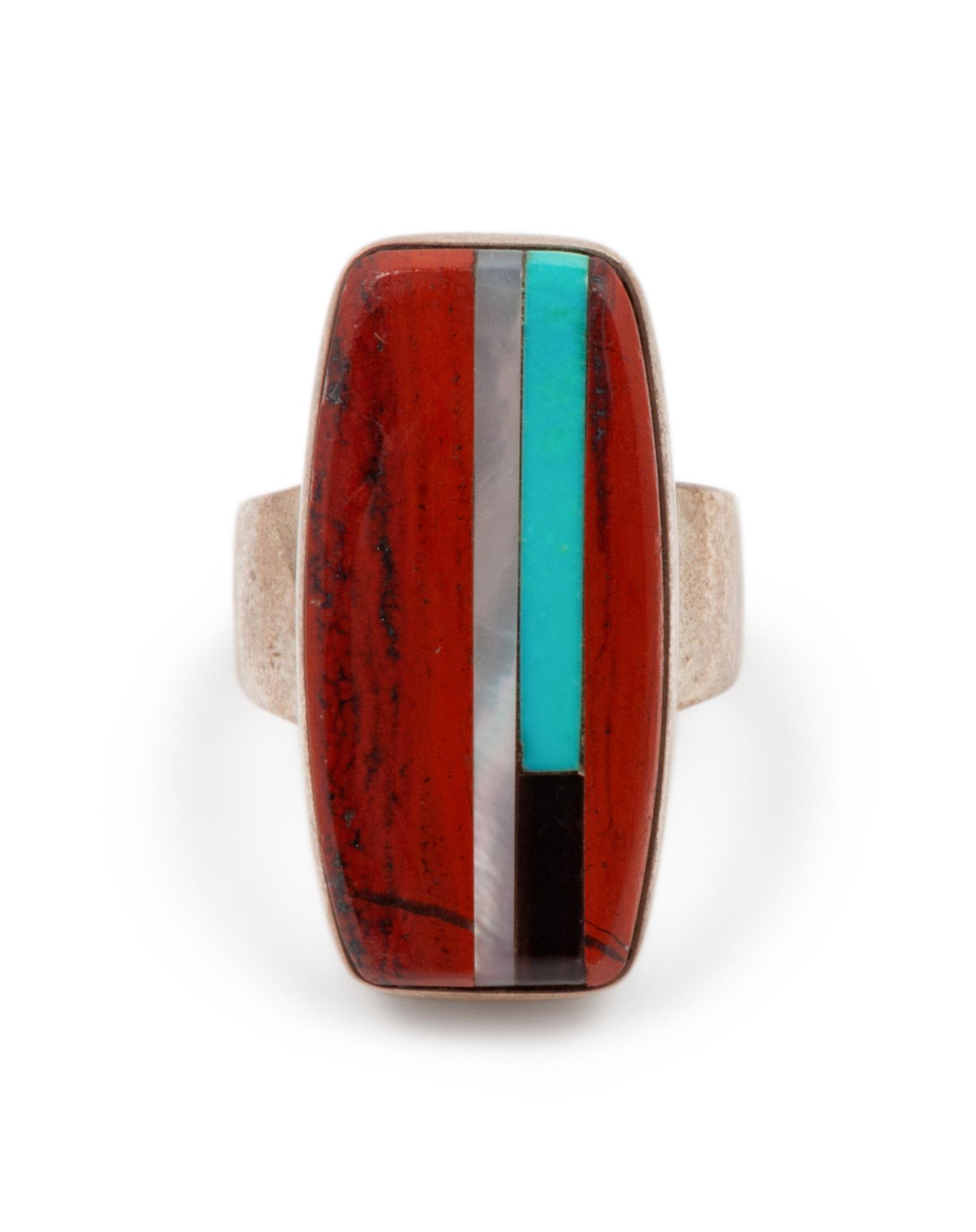 Silver and Multi-Stone Inlay Ring