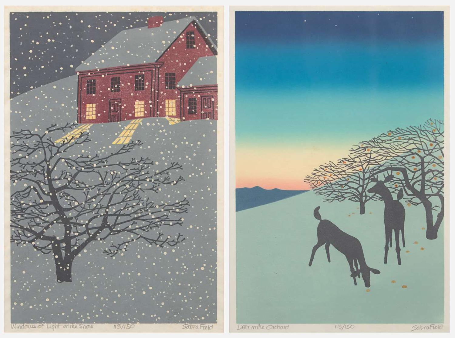 Sabra Field (American, b.1935) - Windows of Light on the Snow together with Deer in the Orchard