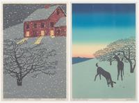 Sabra Field (American, b.1935) - Windows of Light on the Snow together with Deer in the Orchard