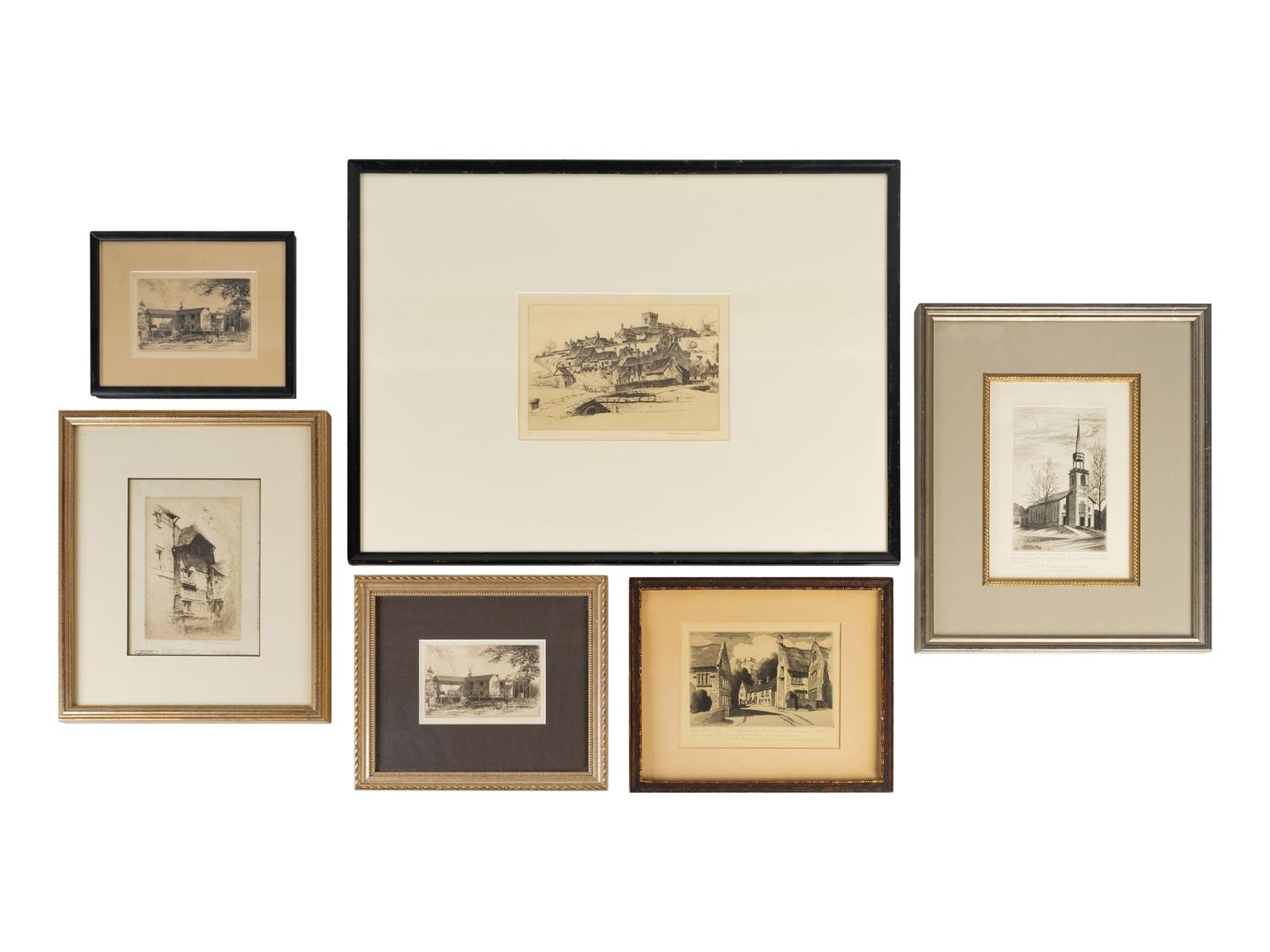 Six Framed Etchings by John Taylor Arms (American, 1887-1953)