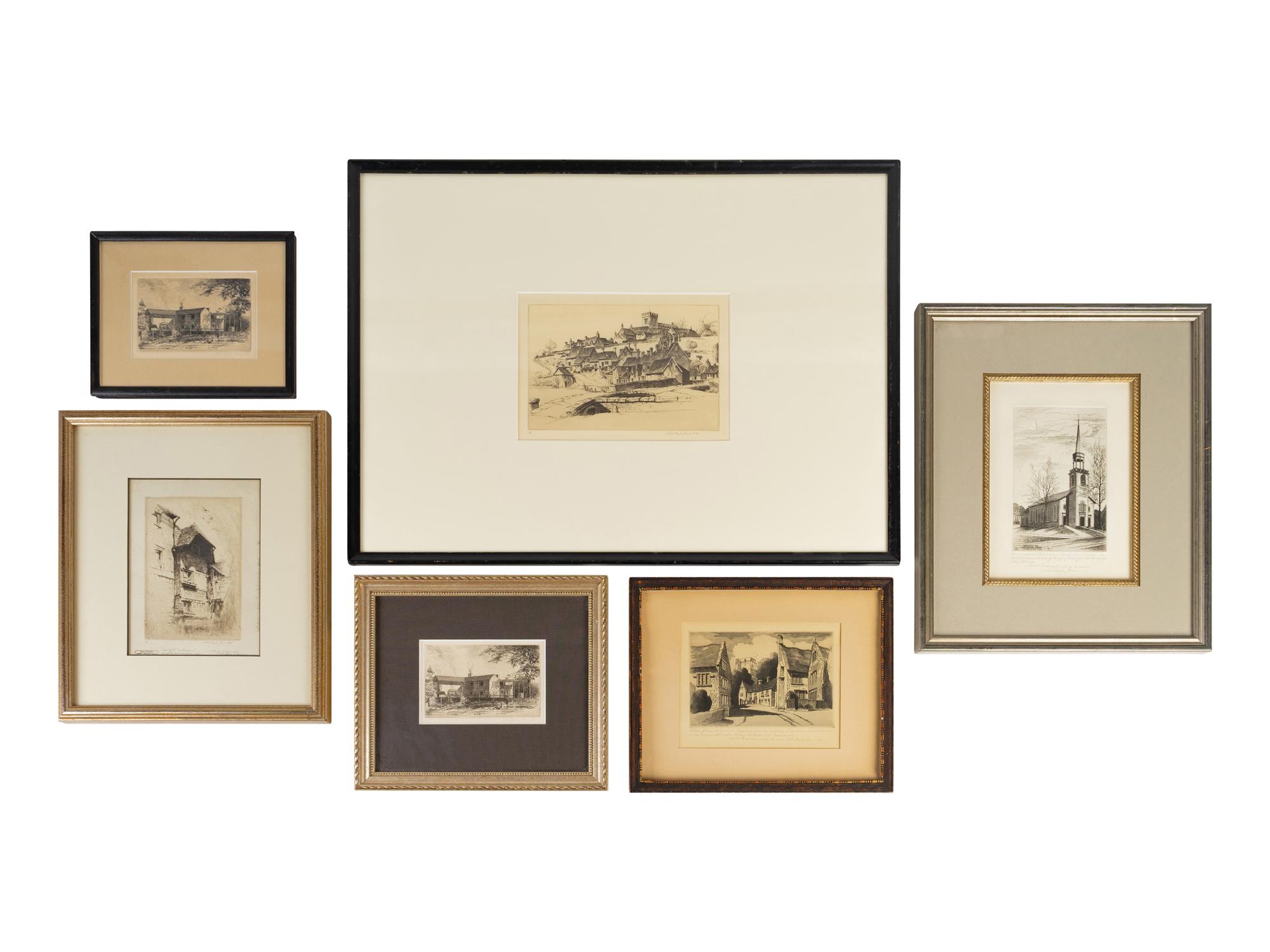 Six Framed Etchings by John Taylor Arms (American, 1887-1953)