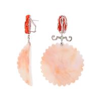 CONCH SHELL, CORAL AND DIAMOND EARCLIPS