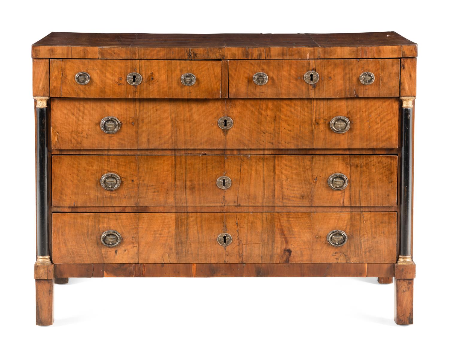 An Empire Walnut and Parcel Ebonized Commode