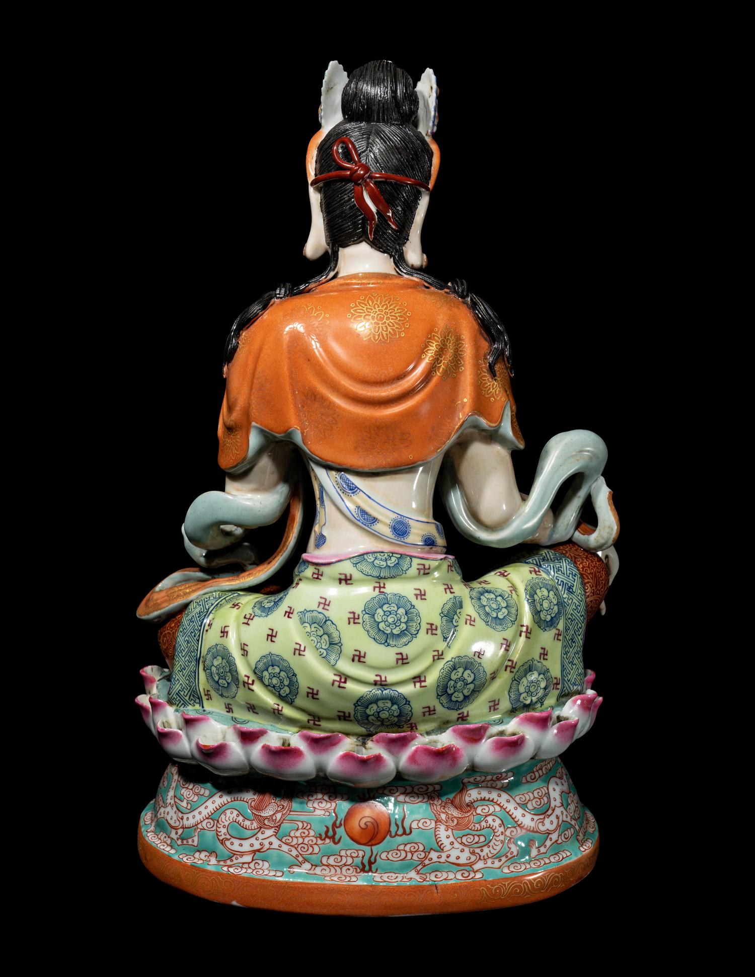 A Chinese Famille Rose Porcelain Figure of Guanyin