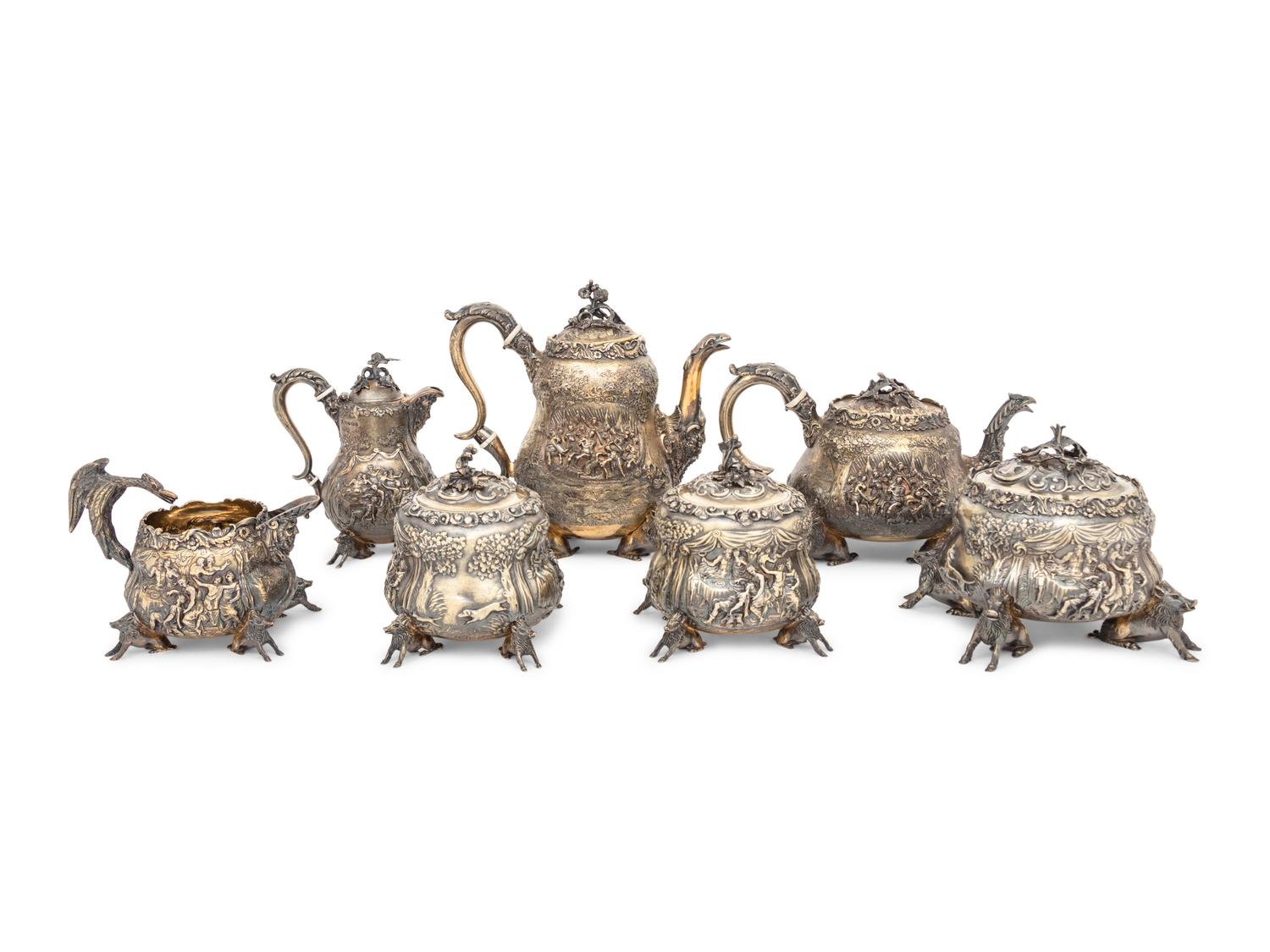 A George IV Six-Piece Britannia Silver-Gilt Tea and Coffee Service