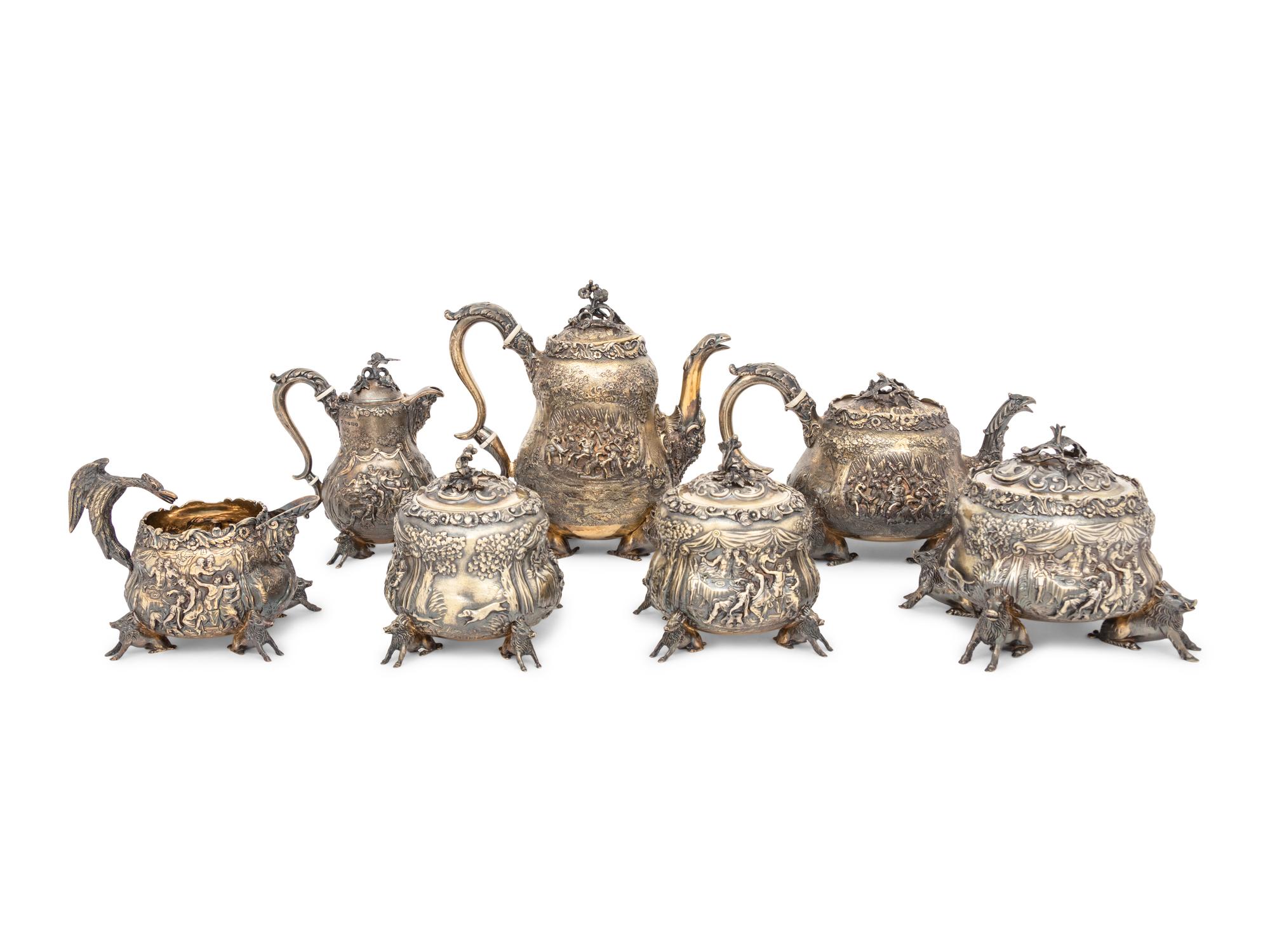 A George IV Six-Piece Britannia Silver-Gilt Tea and Coffee Service