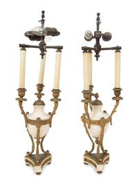 A Pair of Louis XVI Style Alabaster and Bronze Table Lamps — EARLY 20TH CENTURY