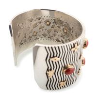 Sterling Silver Cuff Bracelet, Set with Coral Cabochons and Accented with 14K Gold