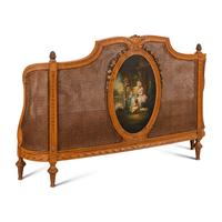 An Edwardian Satinwood and Polychrome Painted Headboard and Footboard