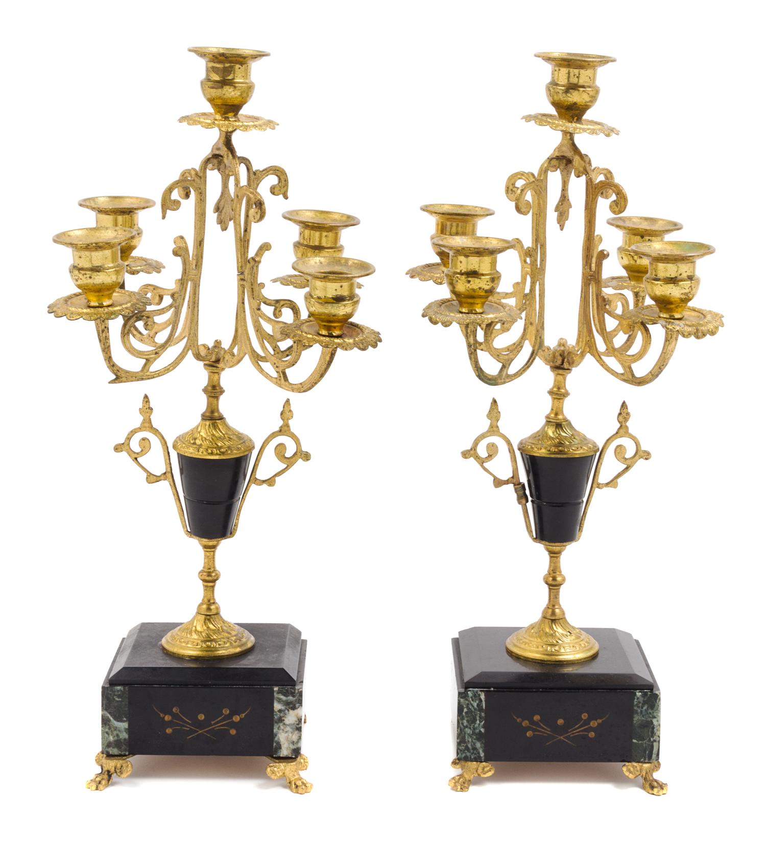 A Pair of Victorian Gilt Metal and Slate Candelabra Height 14 1/2 inches. — LATE 19TH CENTURY