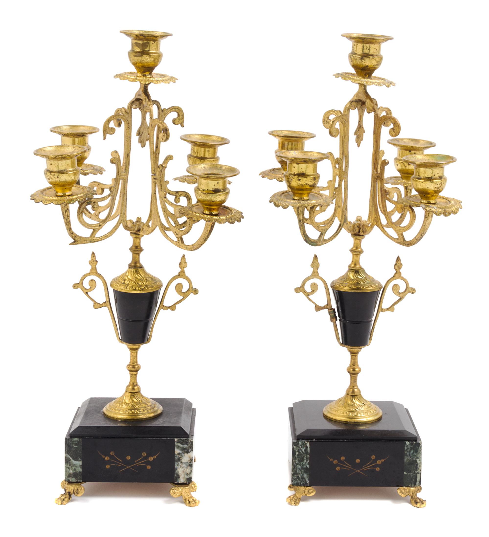 A Pair of Victorian Gilt Metal and Slate Candelabra Height 14 1/2 inches. — LATE 19TH CENTURY
