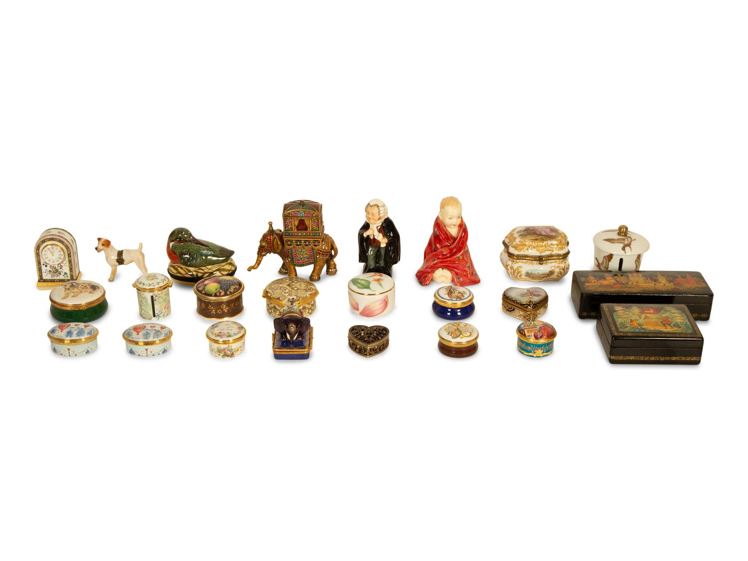 A Collection of Small Boxes and Figurines