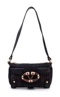 Valentino Brown Leather Woven Handbag, 1990-2000s 7.5" x 4.5" x 1"; Strap drop: 9.5"