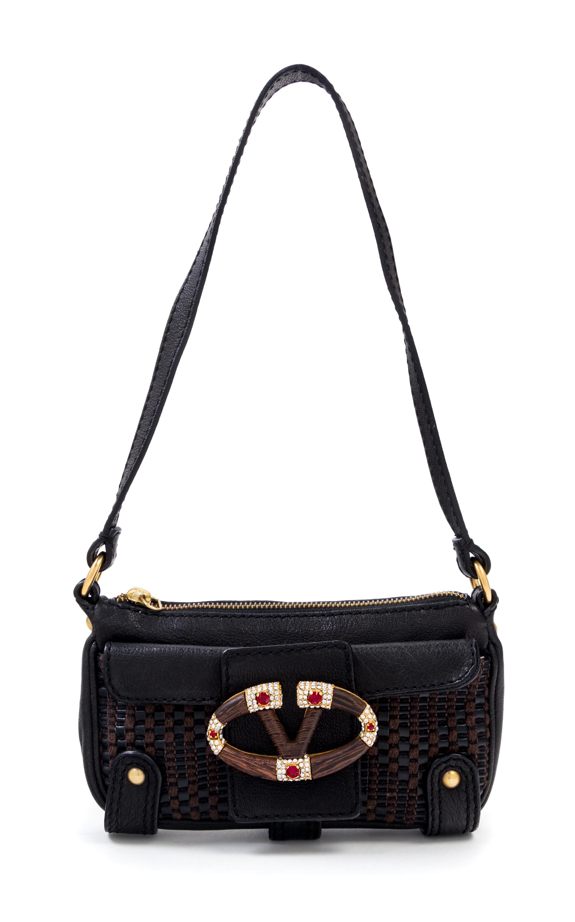 Valentino Brown Leather Woven Handbag, 1990-2000s 7.5" x 4.5" x 1"; Strap drop: 9.5"