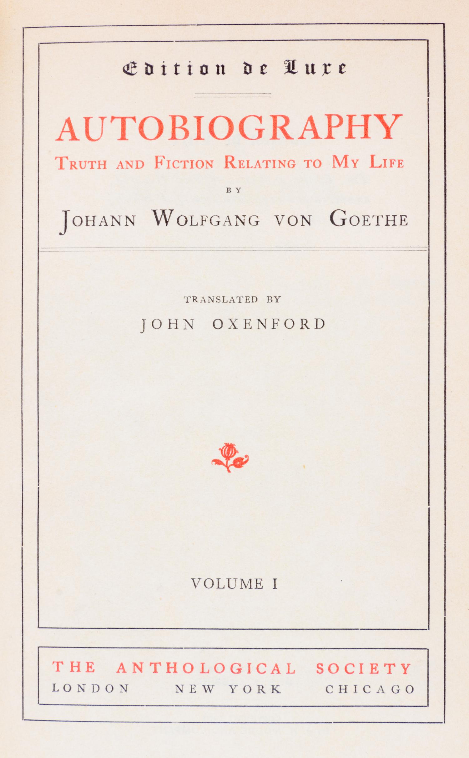 GOETHE, JOHANN WOLFGANG VON. Works. London, (1882). 10 vols. Edition de Luxe.