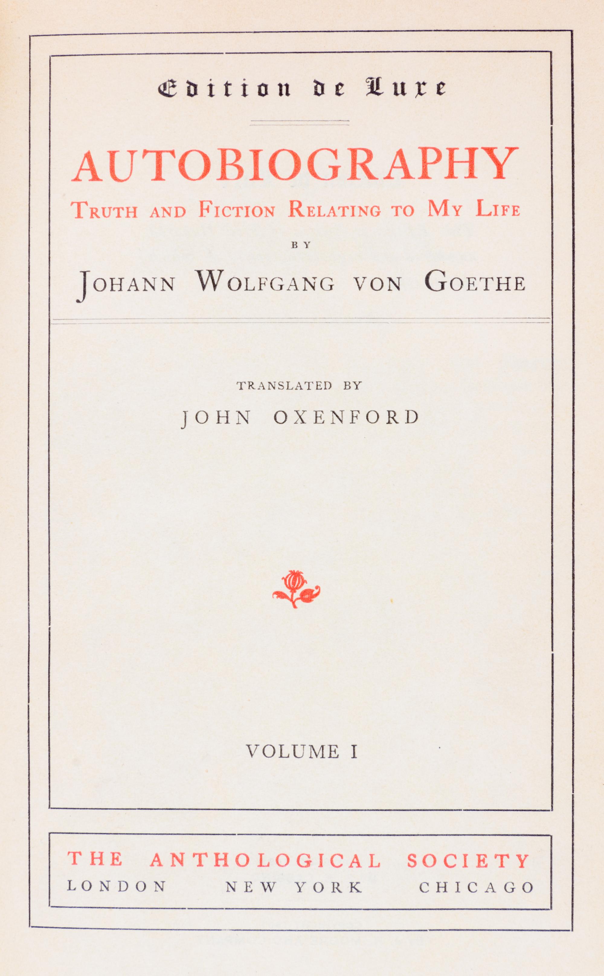 GOETHE, JOHANN WOLFGANG VON. Works. London, (1882). 10 vols. Edition de Luxe.