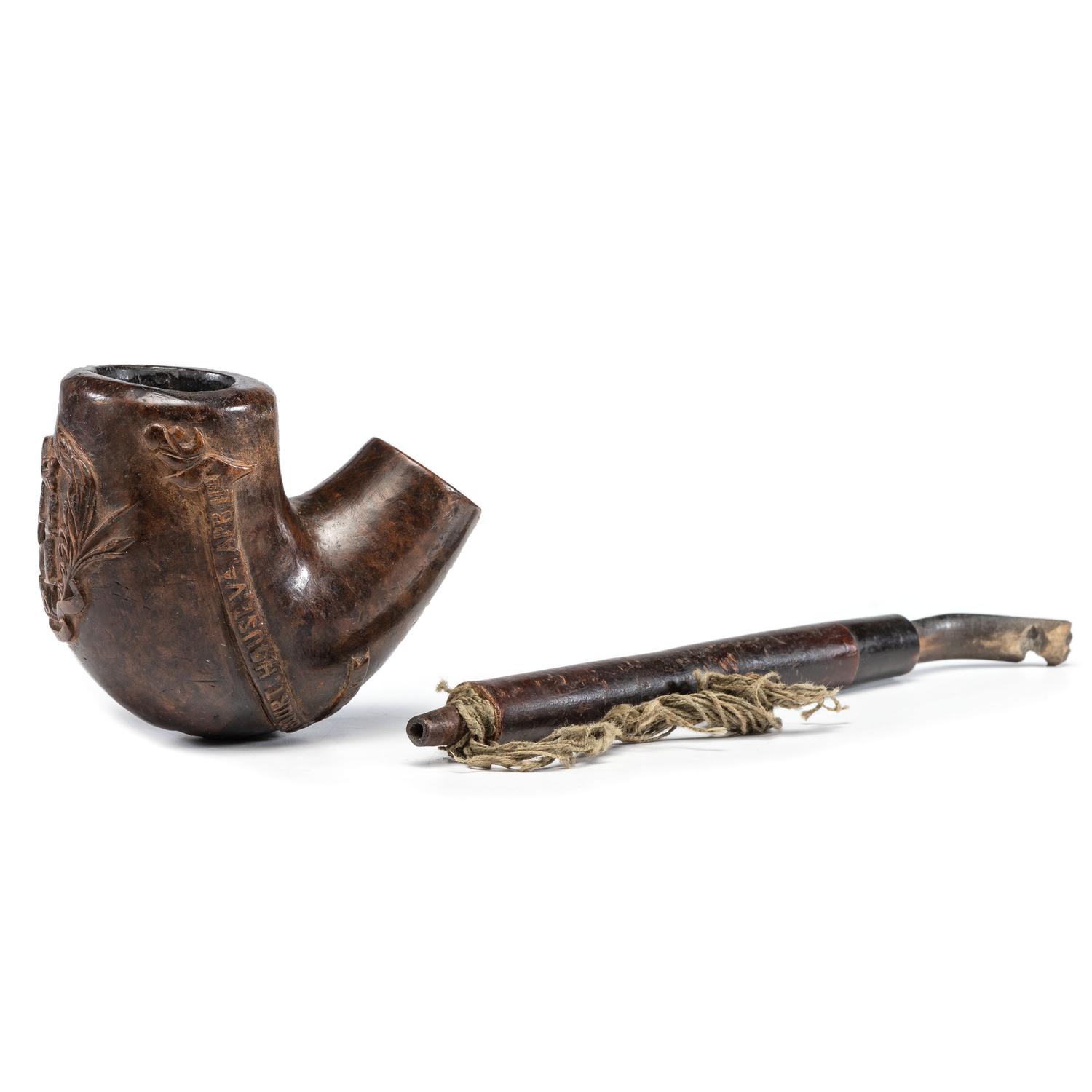 Captain George S. Benton, 5th Connecticut, KIA Chancellorsville. Folk art pipe carved at Stafford Court House, VA, 11 April 1863.