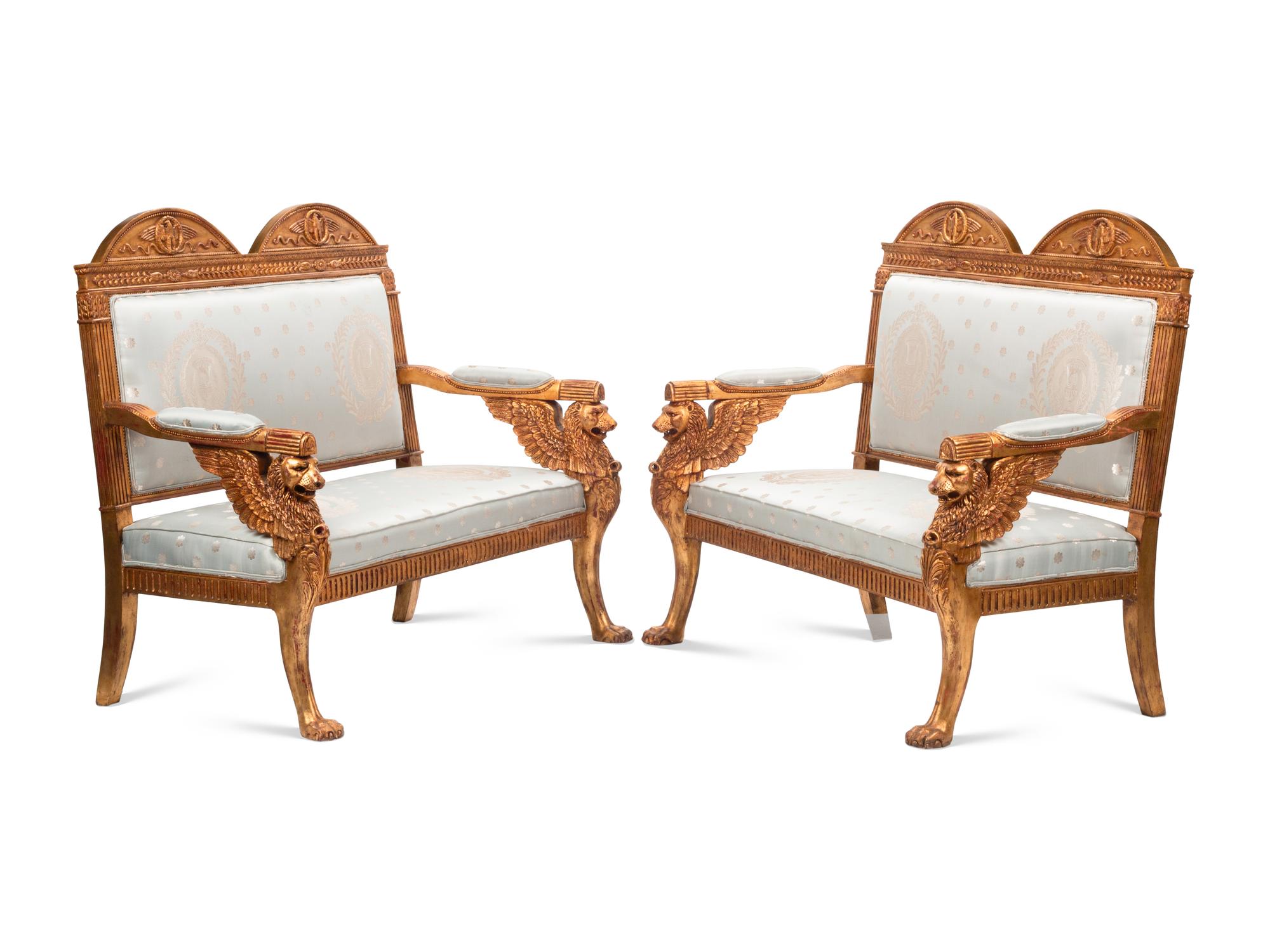 A Pair of French Neoclassical Style Giltwood Settees