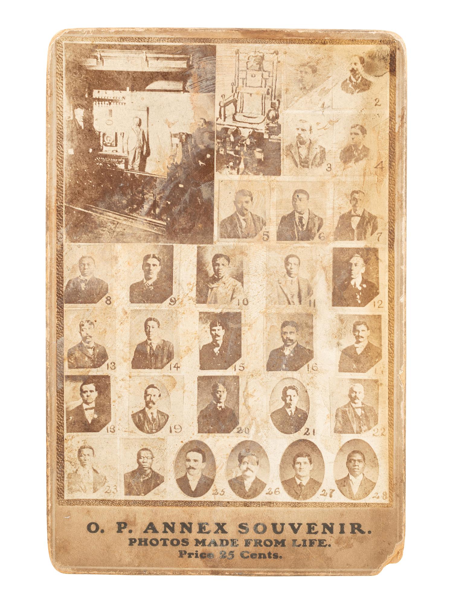 [AFRICAN AMERICANA] -- [CRIME & PUNISHMENT]. Composite cabinet card featuring mug shots of prisoners at the Ohio Penitentiary, Columbus. O.P. Annex Souvenir, 1907.