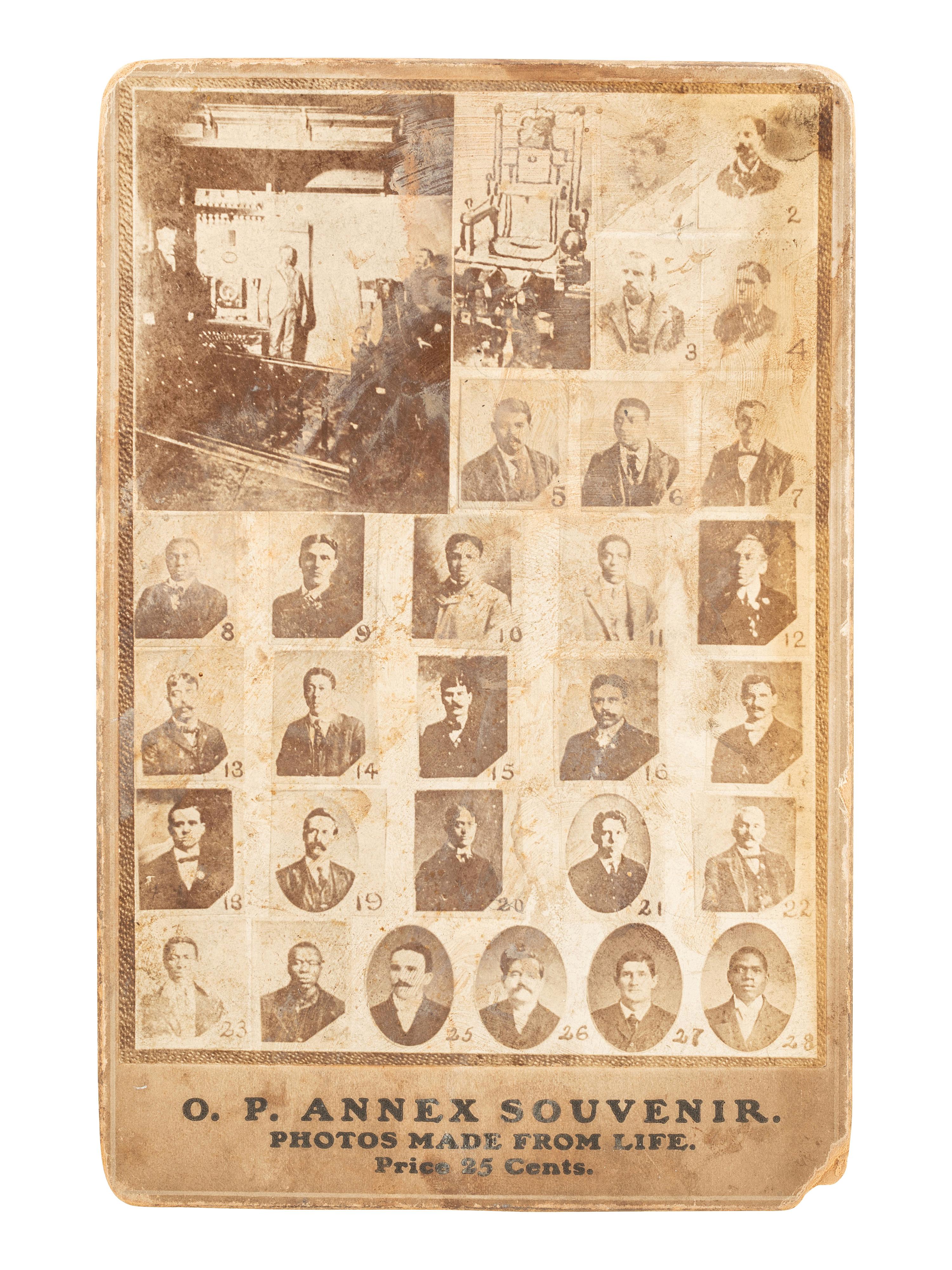 [AFRICAN AMERICANA] -- [CRIME & PUNISHMENT]. Composite cabinet card featuring mug shots of prisoners at the Ohio Penitentiary, Columbus. O.P. Annex Souvenir, 1907.
