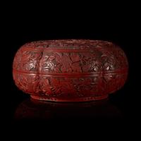 A Chinese Cinnabar Lacquer 'Eight Immortals' Covered Box 剔紅八仙圖漆盒
