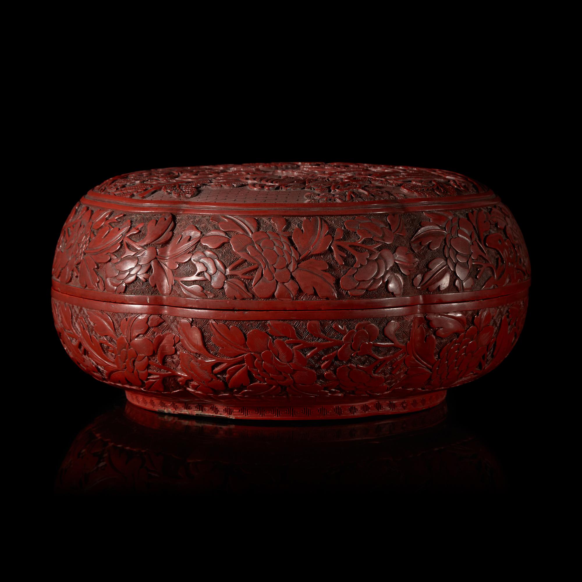 A Chinese Cinnabar Lacquer 'Eight Immortals' Covered Box 剔紅八仙圖漆盒