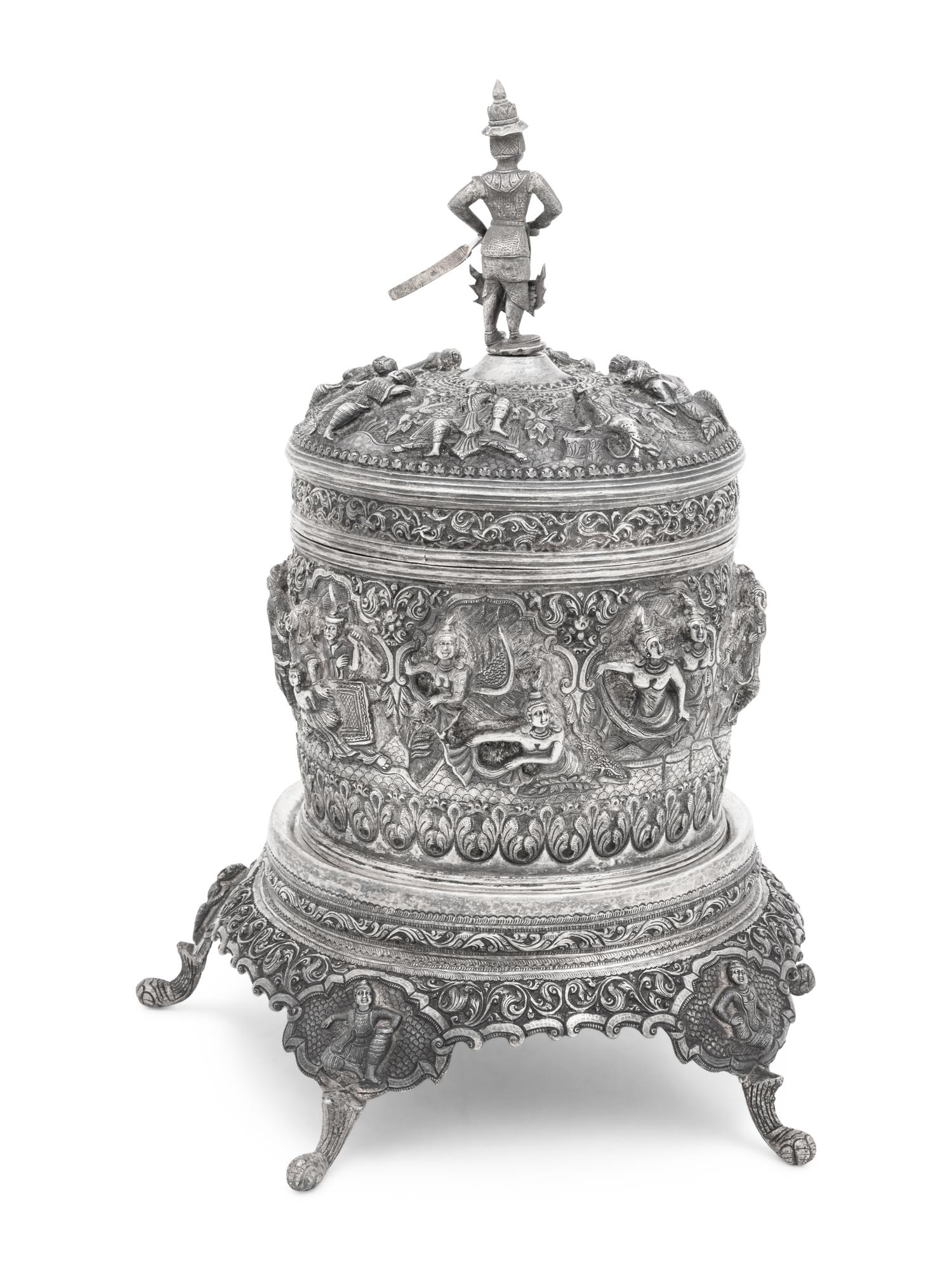 A Southeast Asian Silver Covered Jar on Stand