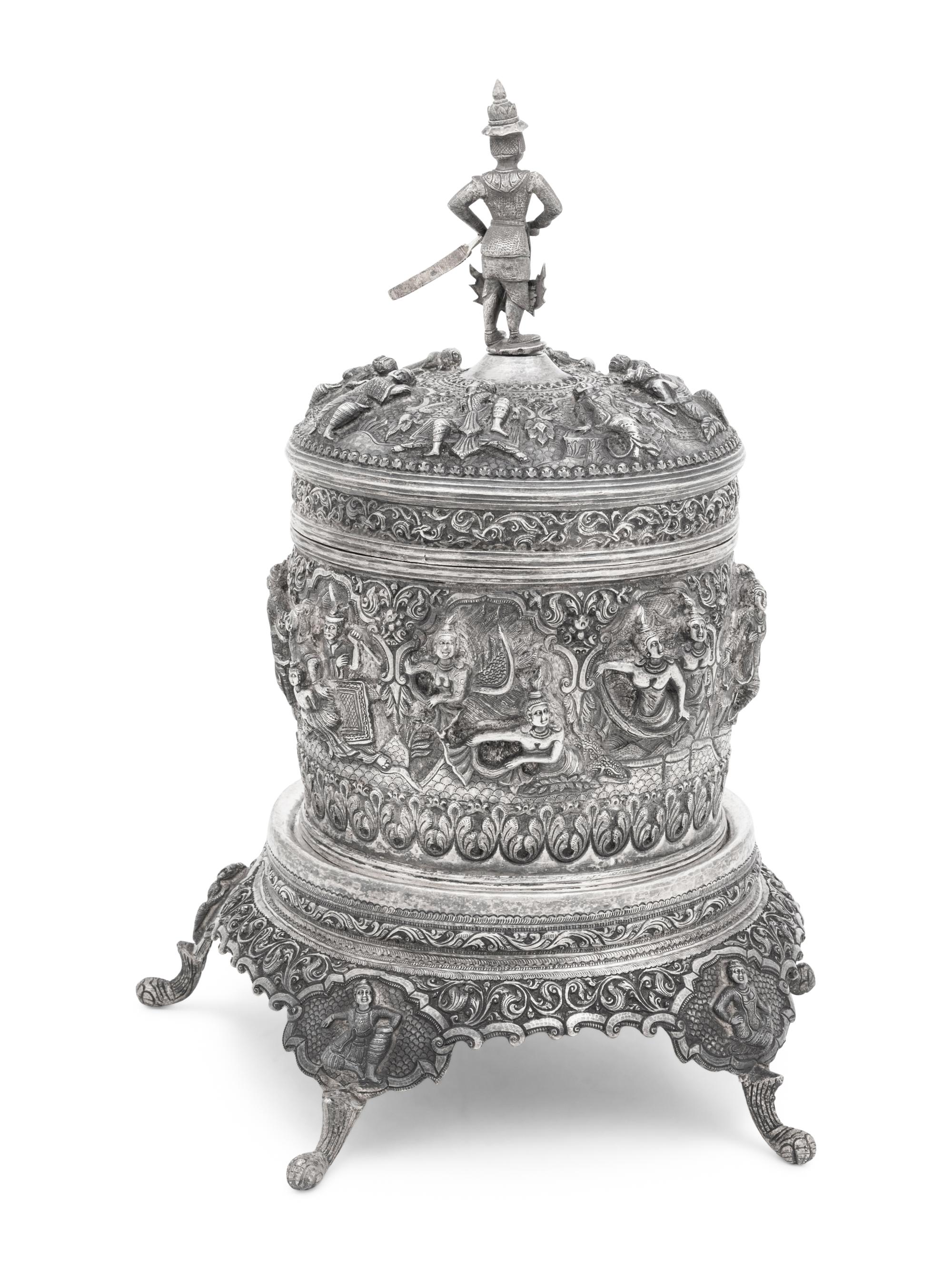 A Southeast Asian Silver Covered Jar on Stand