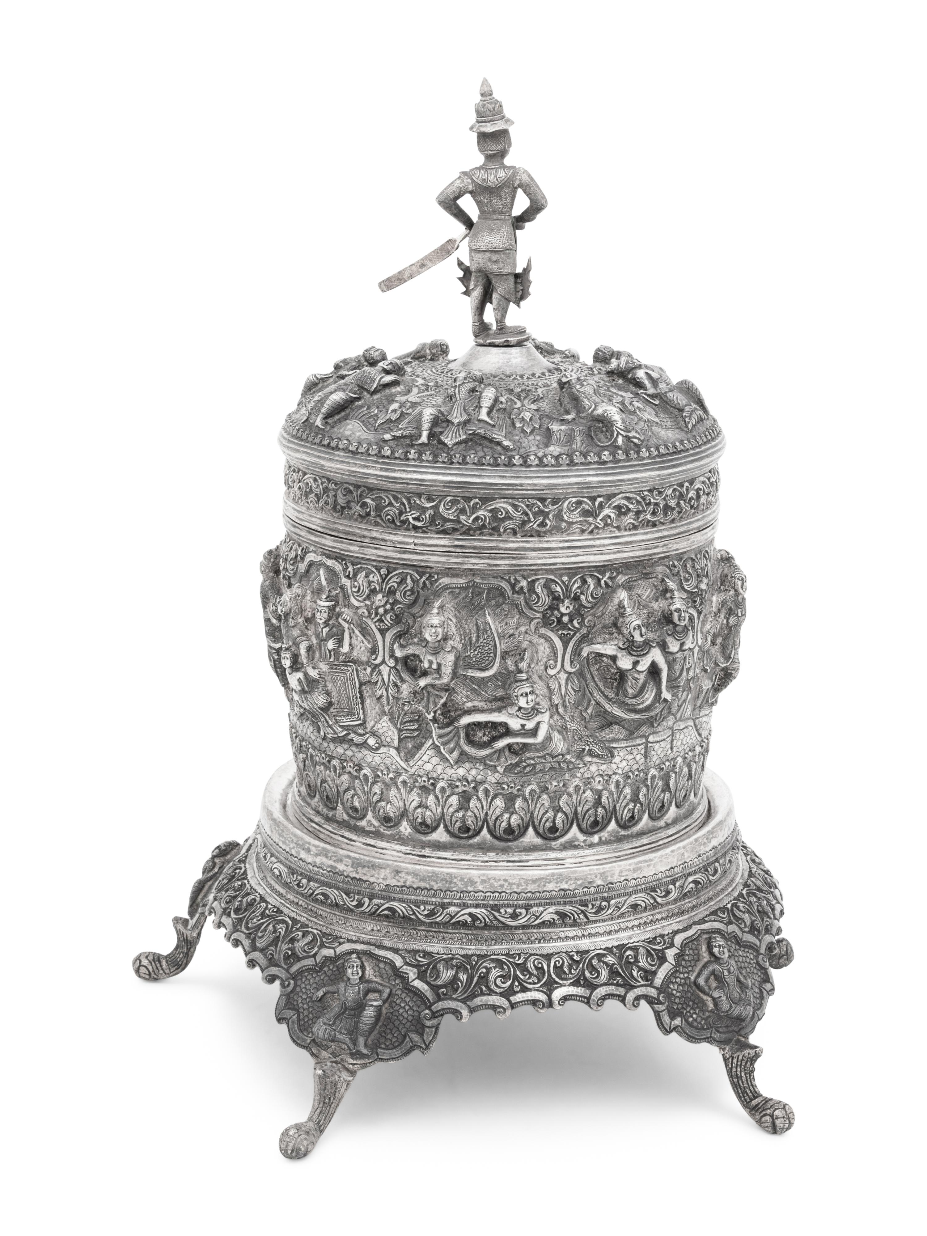A Southeast Asian Silver Covered Jar on Stand