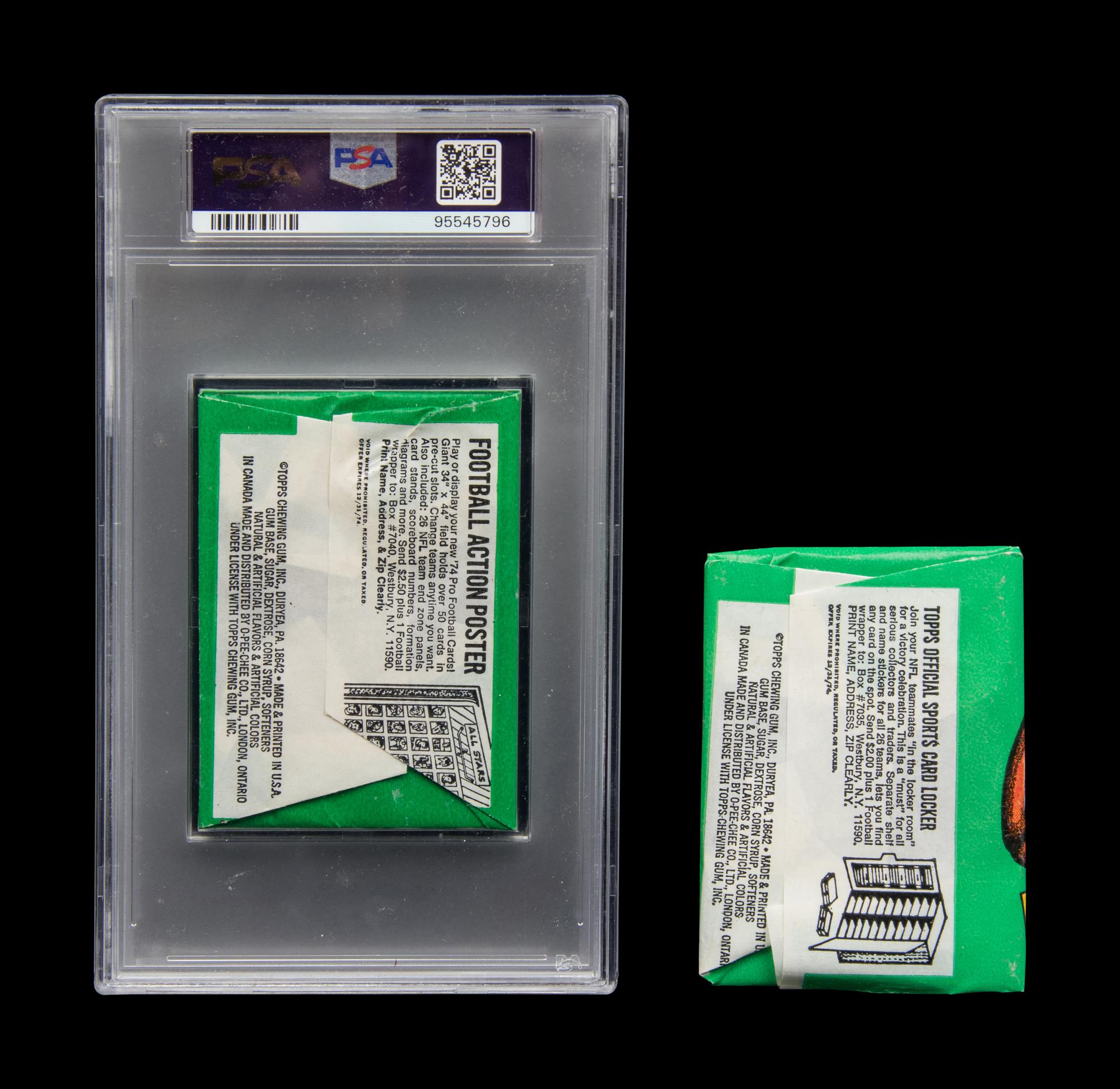 A Sealed Unopened Pack of 1974 Topps Football Cards (PSA 7 NM) and an Ungraded 2 Card Fun Pack