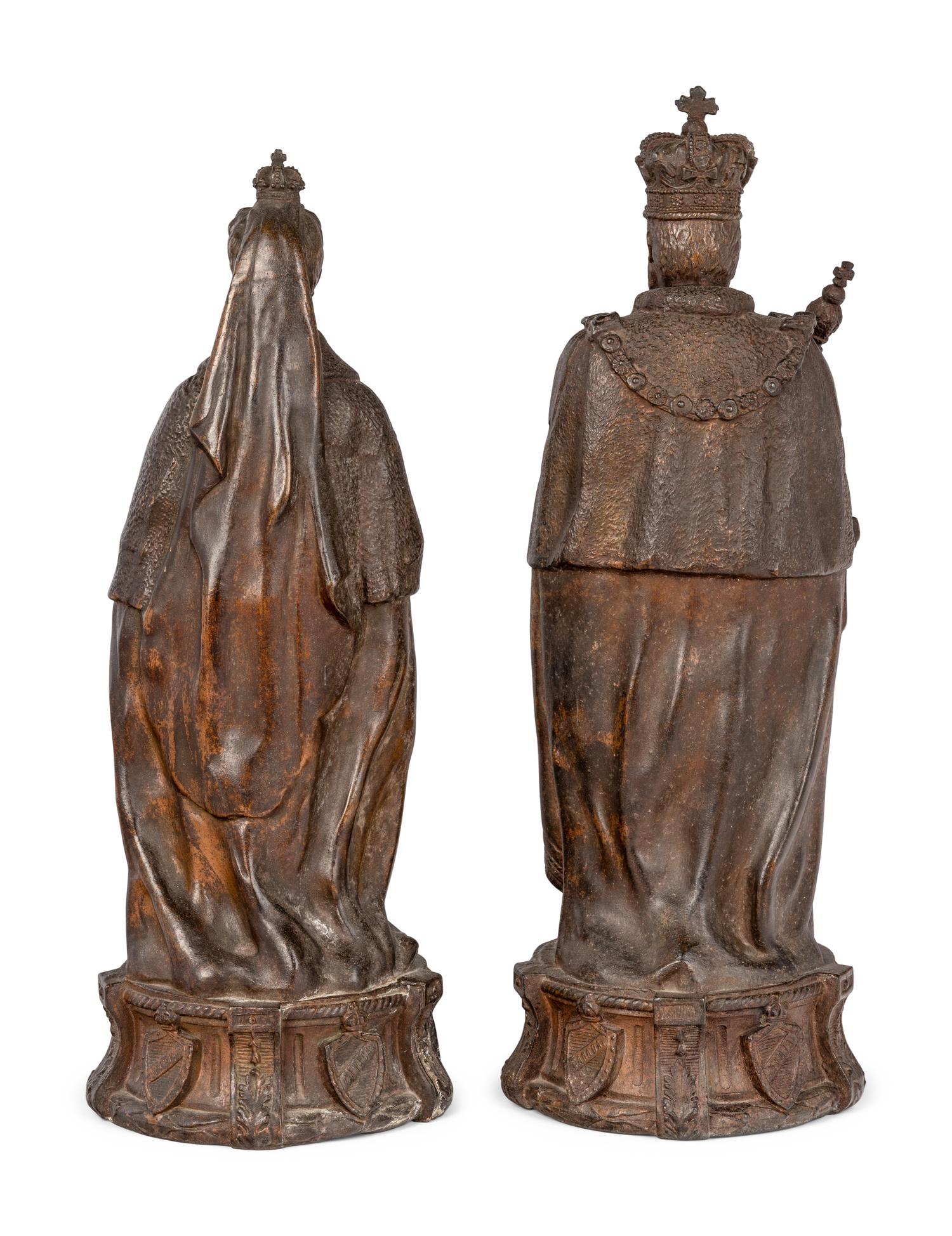 A Pair of Edwardian Cast Metal Commemorative Models of Edward VII and Queen Alexandra