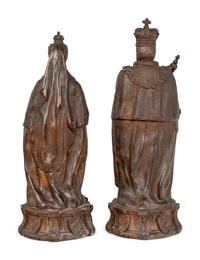 A Pair of Edwardian Cast Metal Commemorative Models of Edward VII and Queen Alexandra